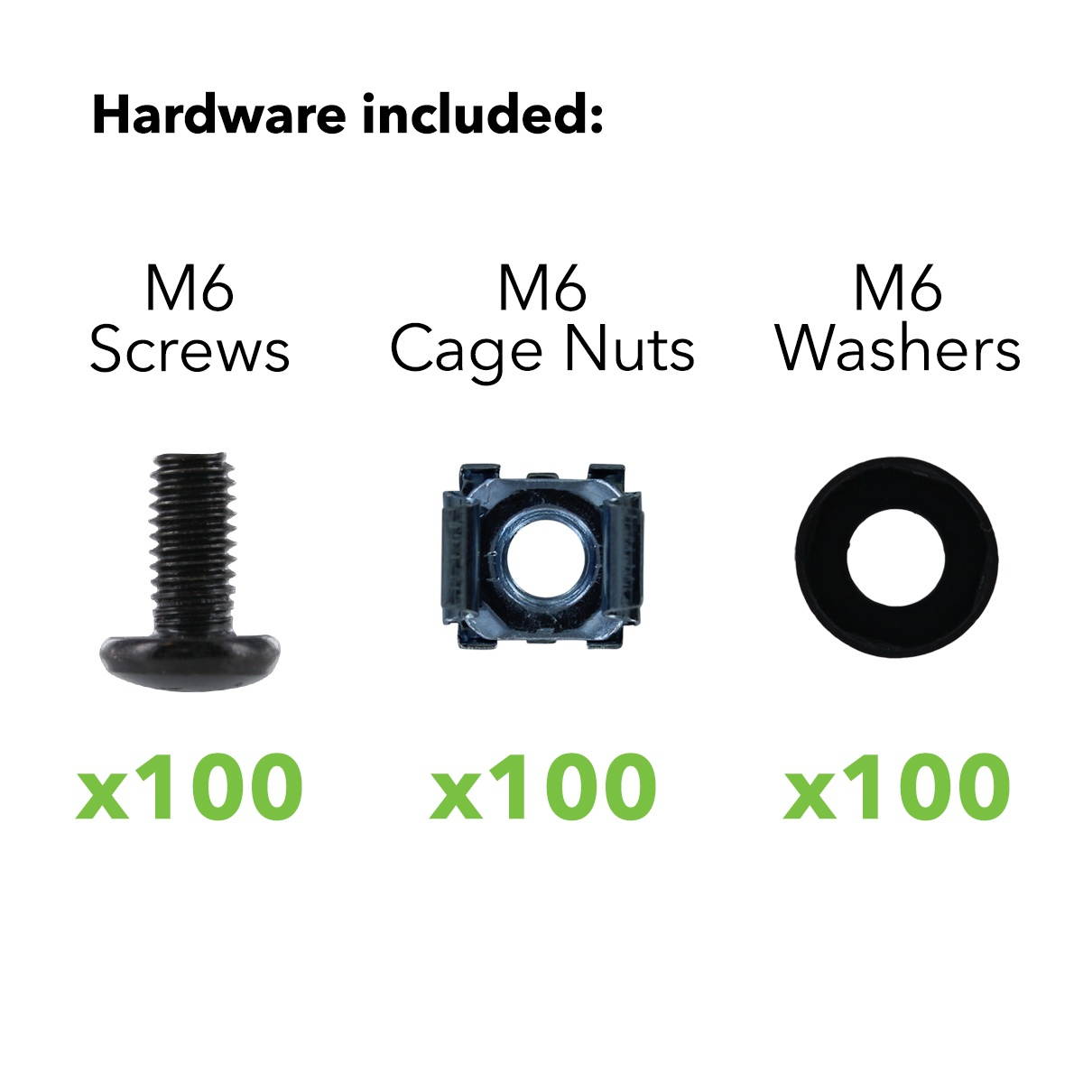 NavePoint M6 Cage Nuts & Screws for Server Shelves Cabinets - 100 Pk Rack Mount