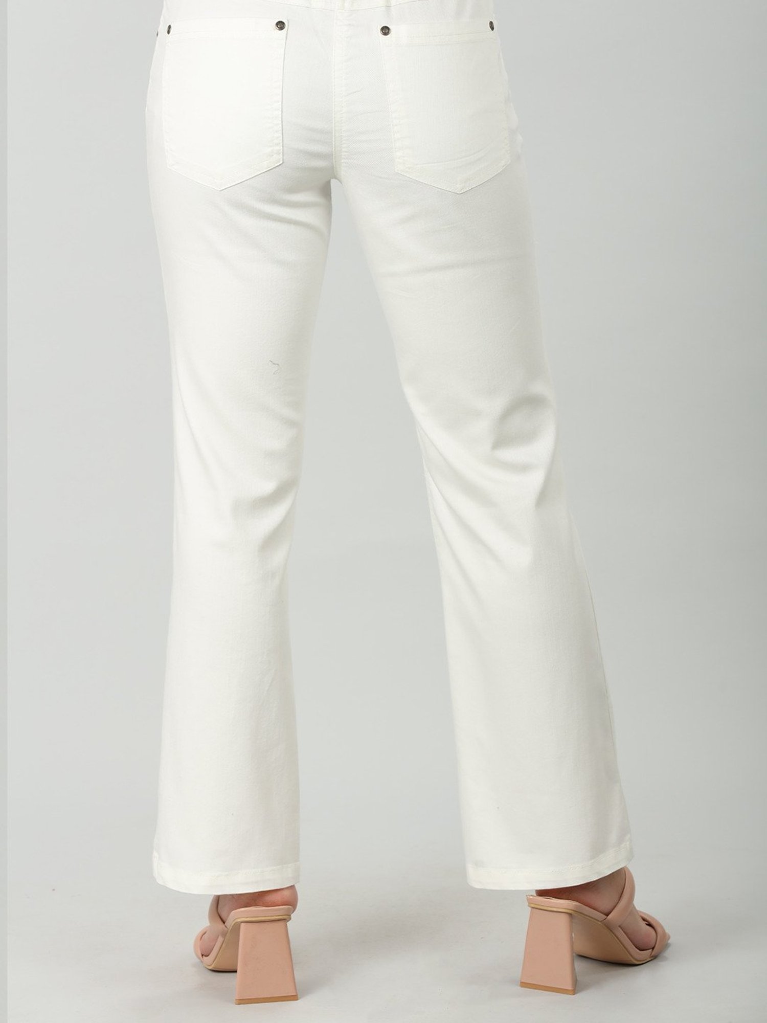 Mustard White Crepe Regular Fit Mid Rise Pants