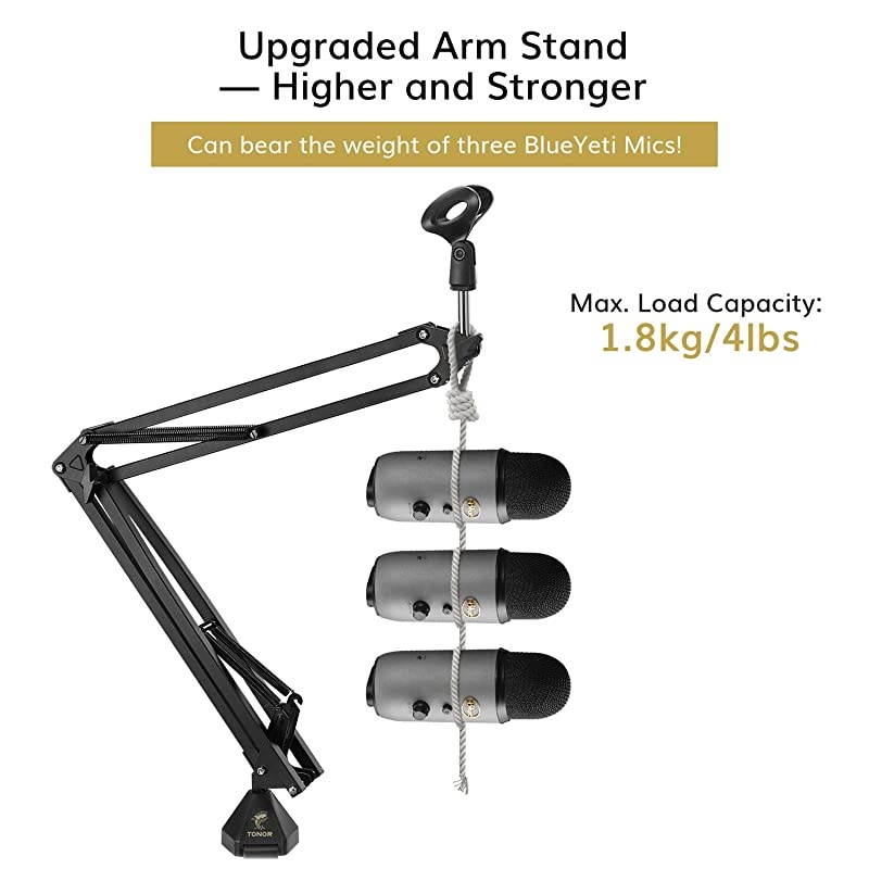Microphone Arm Stand,  Adjustable Suspension Boom Scissor Mic Stand with Pop Filter, 3/8" to 5/8" Adapter, Mic Clip, Upgraded Heavy Duty Clamp for Blue Yeti Nano Snowball Ice and Other Mics(T20)