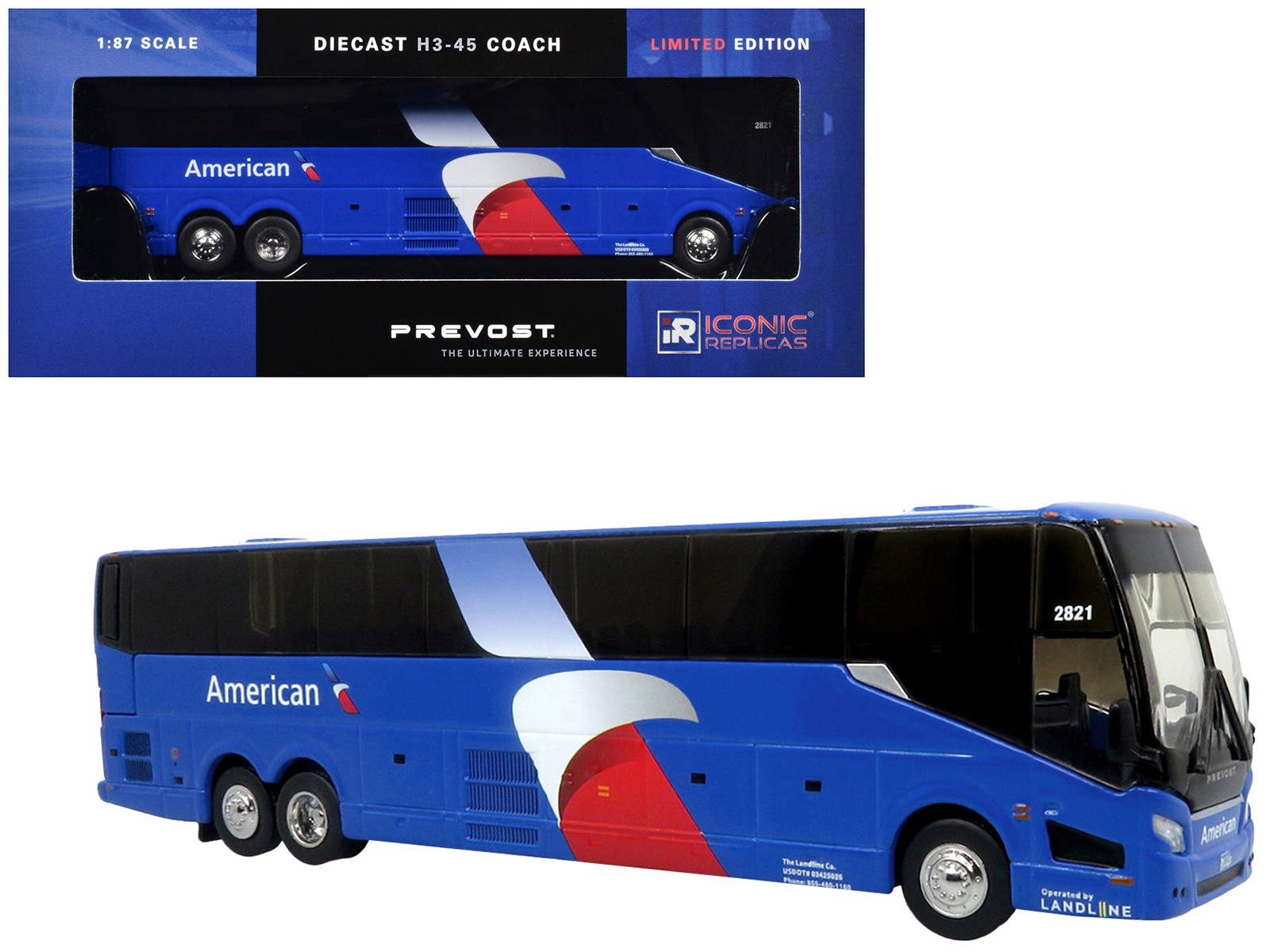 Prevost H3-45 Coach Bus "Air Canada Landline" Black and White Limited Edition 1/87 (HO) Diecast Model by Iconic Replicas
