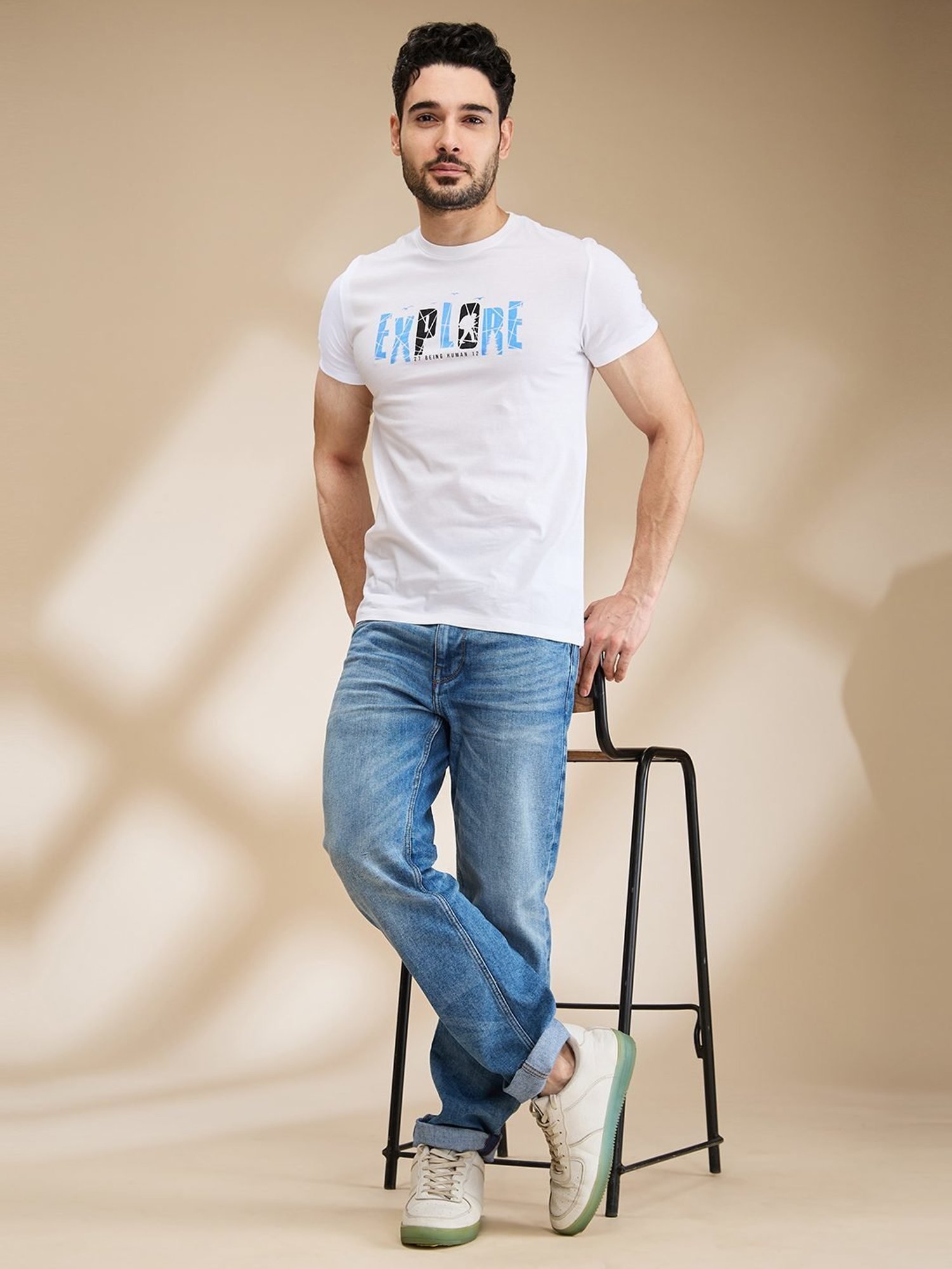 Being Human White Regular Fit Printed T-Shirt