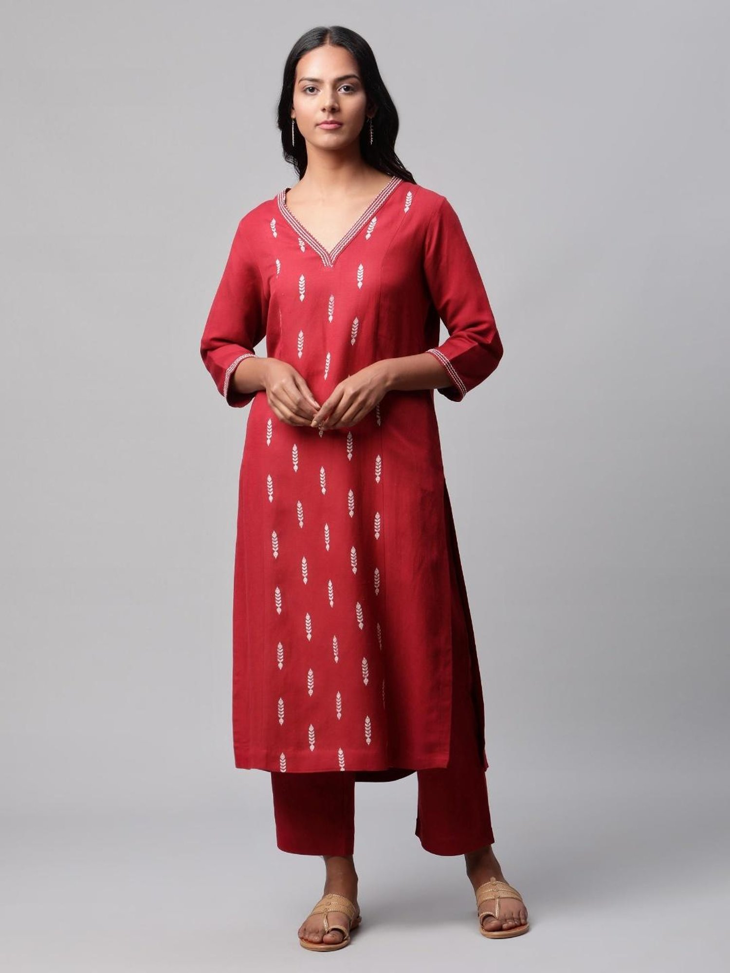 Fusion Beats Light Grey Embroidered A Line Kurta