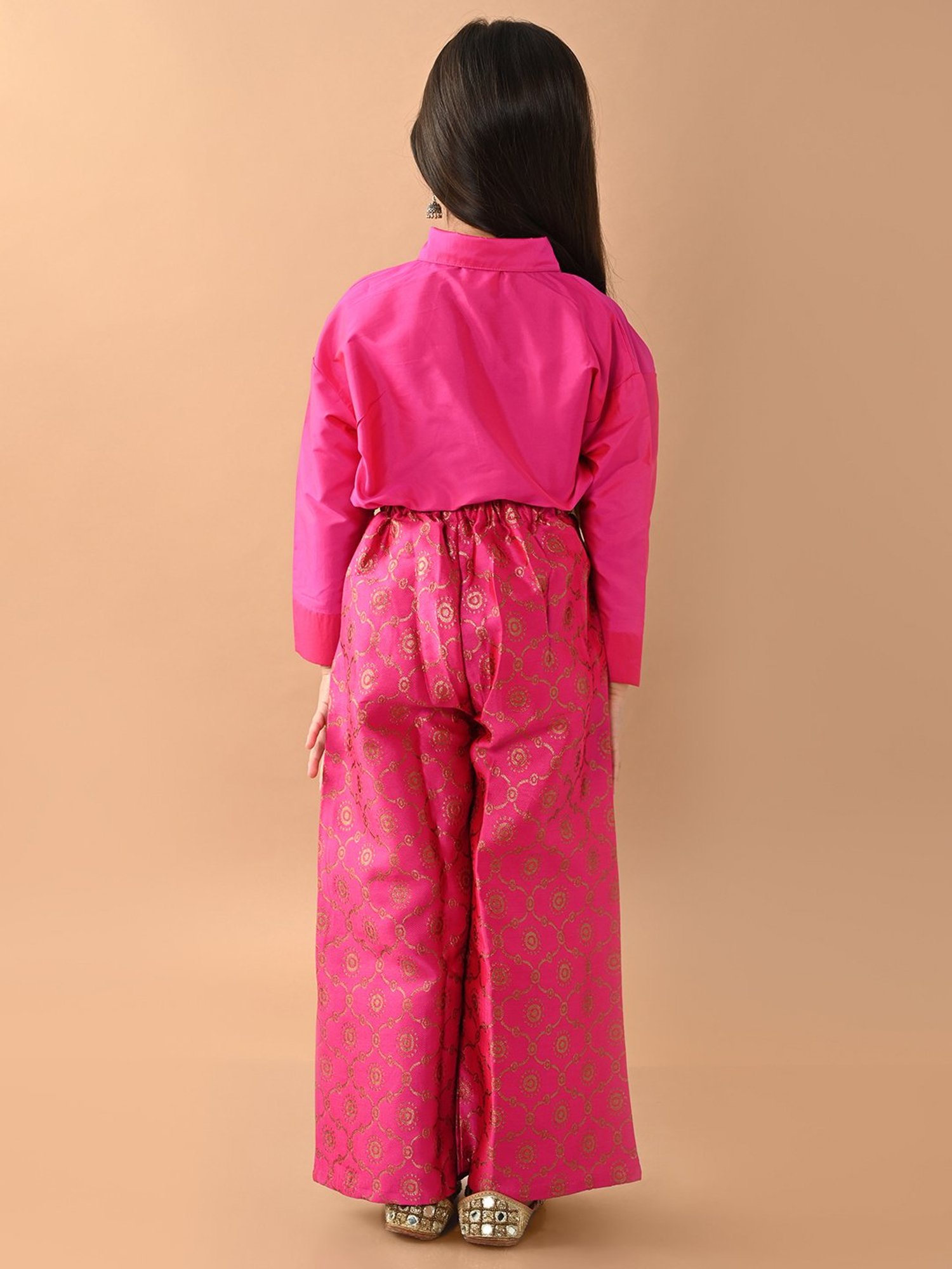 LilPicks Kids Magenta Printed Full Sleeves Shirt With Plazzos