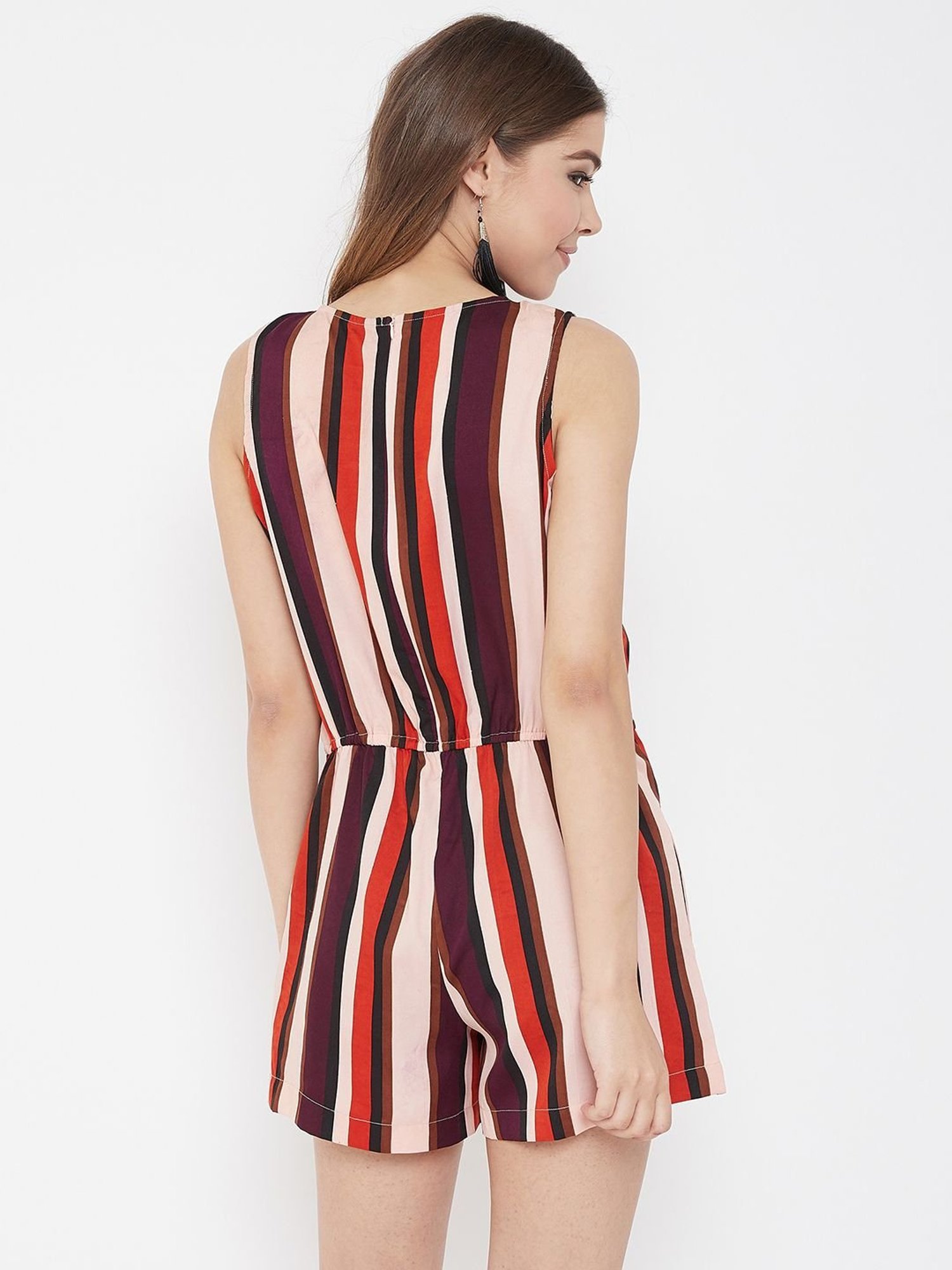 PURYS Peach Striped Playsuit