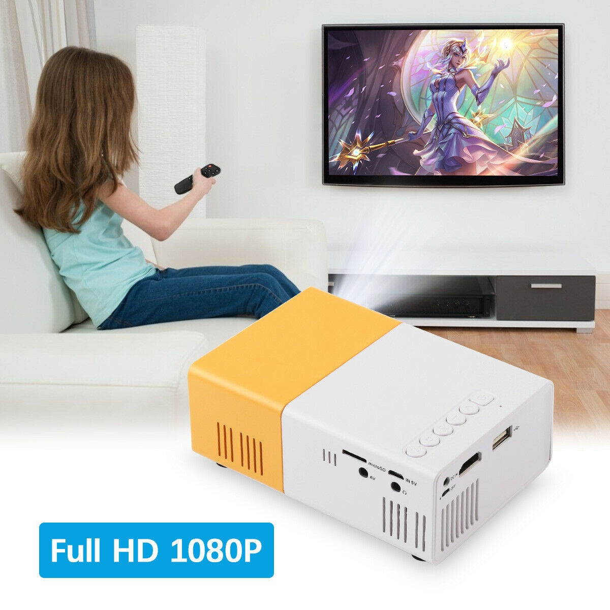 YG300 Portable Mini LED Projector HD 1080P Home Theater Cinema USB HDMI AV SD US