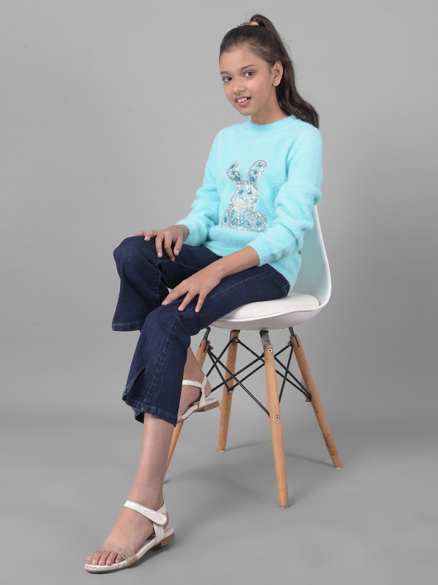 Crimsoune Club Kids Blue Embellished Full Sleeves Sweater