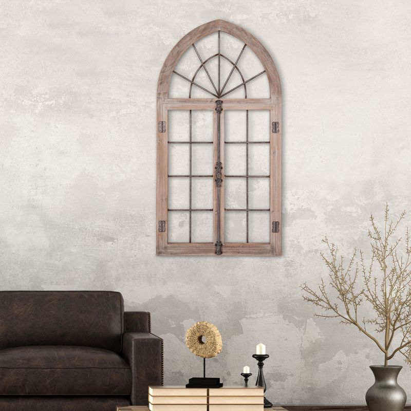53"x28" Distressed Arched Cathedral Window Frame Wall Gray - Patton Wall Decor