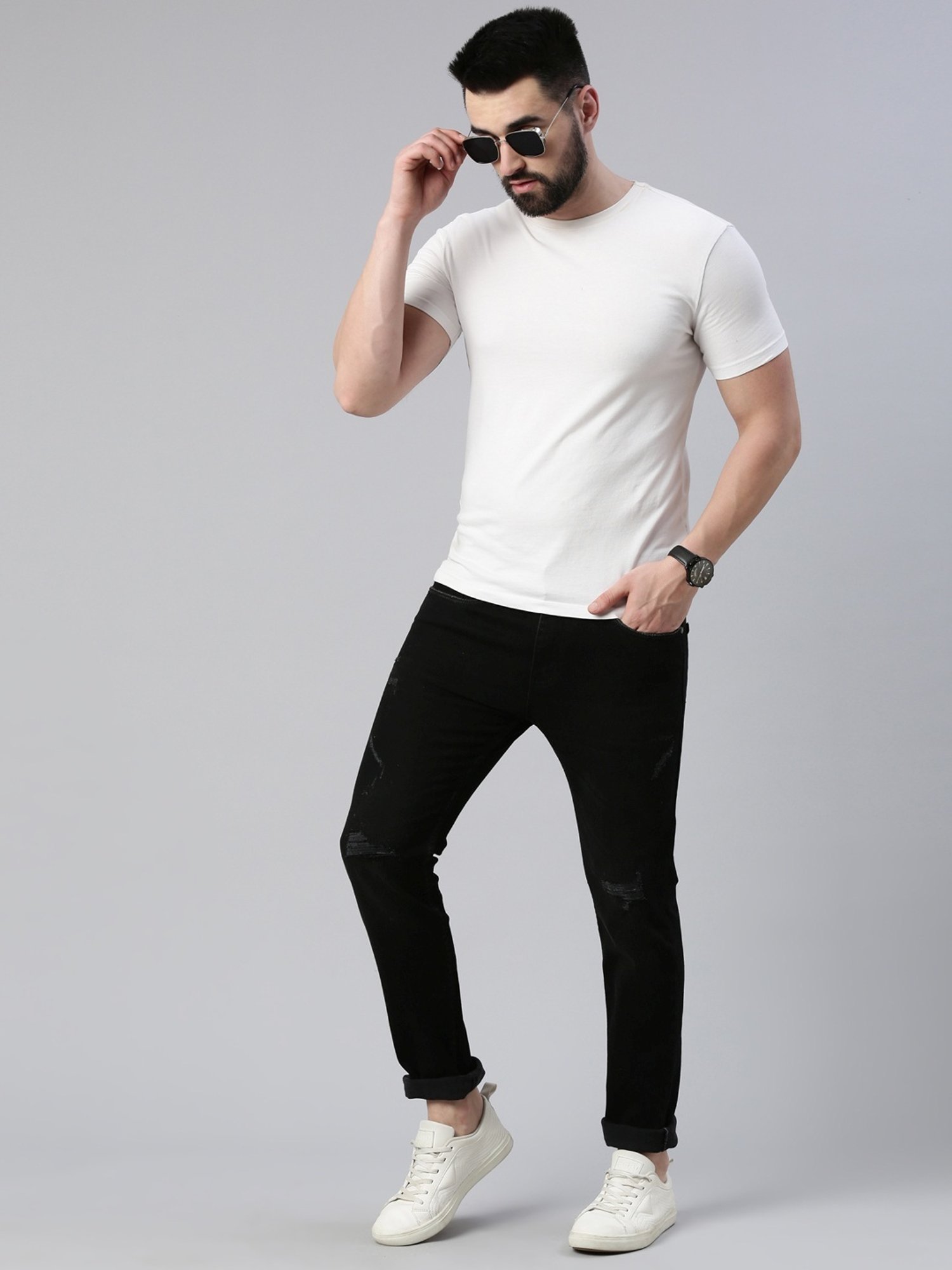 CINOCCI Black Cotton Slim Fit Jeans
