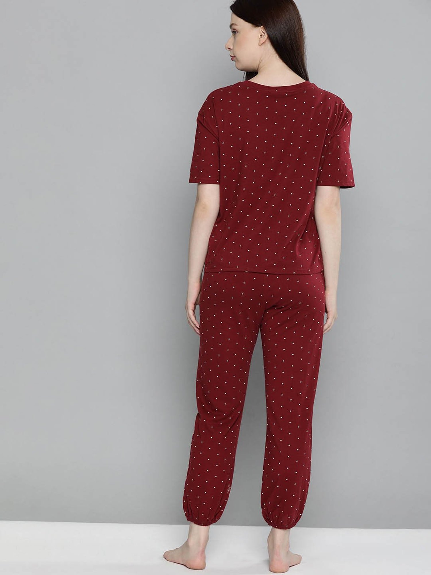 Chemistry Burgundy Polka Dot Top & Joggers Set