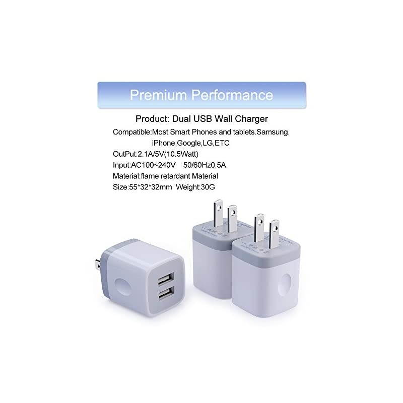 Wall Charger, Charging Adapter 3-Pack 2.1A Dual Port Wall Charging Plug Block Head Box Travel Charger Cube Compatible iPhone 12 11 Pro Max XS XR X 8 7 6 Plus,iPad,iPod,Samsung,LG,Android Phone