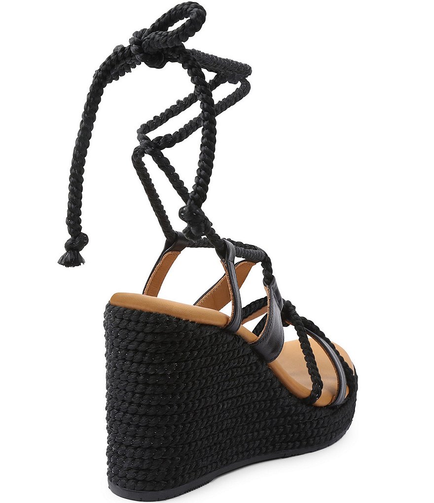 Andre Assous Ash Leather Ankle Wrap Braided Platform Wedge Sandals