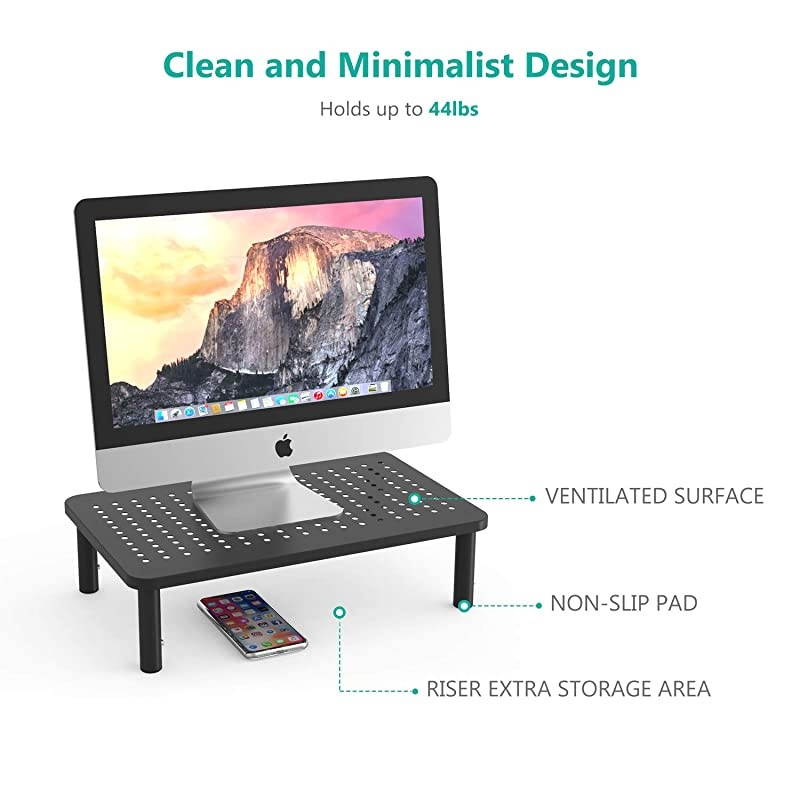 Monitor Stand Riser for Computer, Laptop, Printer, Notebook and All Flat Screen Display with Vented Metal Platform and 3 Height Adjustable Underneath Storage (STT003-2), 2 Packs, Black