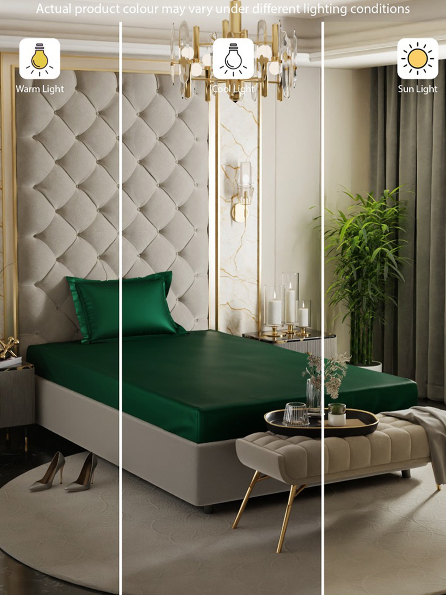 Stoa Paris Dark Green 300 TC Polyester Single Fitted Sheet with 1 Pillow Cover