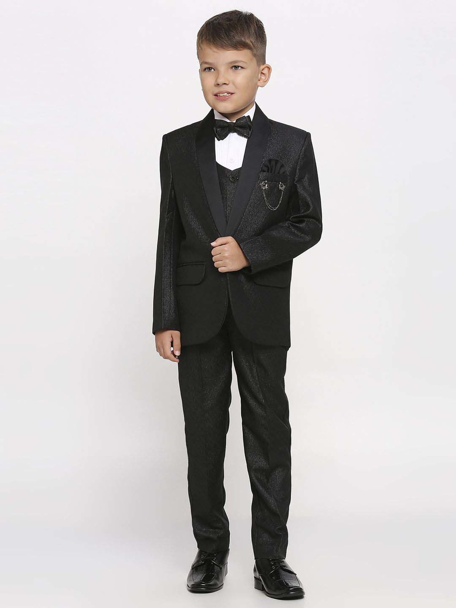 Kids Island Boys Black & White Solid Full Sleeves Suit Set