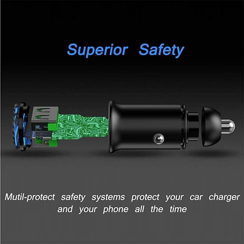 Charge 3.0 Car Charger Mini 30W 4.8A Metal Dual USB Ports QC 3.0 Car Charger Adapter Flush Fit Fast Charge Car Adapter for iPhone 11/XR/Xs/Max/X/8/7, iPad Pro/Air 2/Mini, Galaxy, LG and More