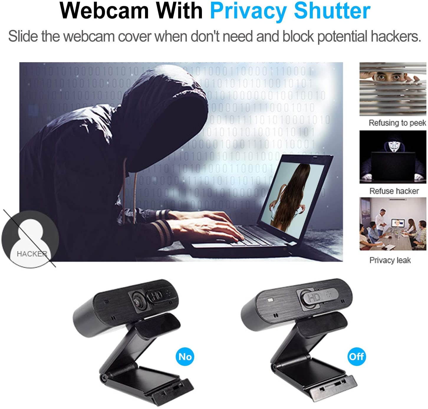 HD Webcam 1080P with Privacy Shutter, Auto Focus Streaming Camera, Computer Laptop Camera for OBS Xbox XSplit Skype Facebook, Compatible for Linux Mac OS Windows 10/8/7