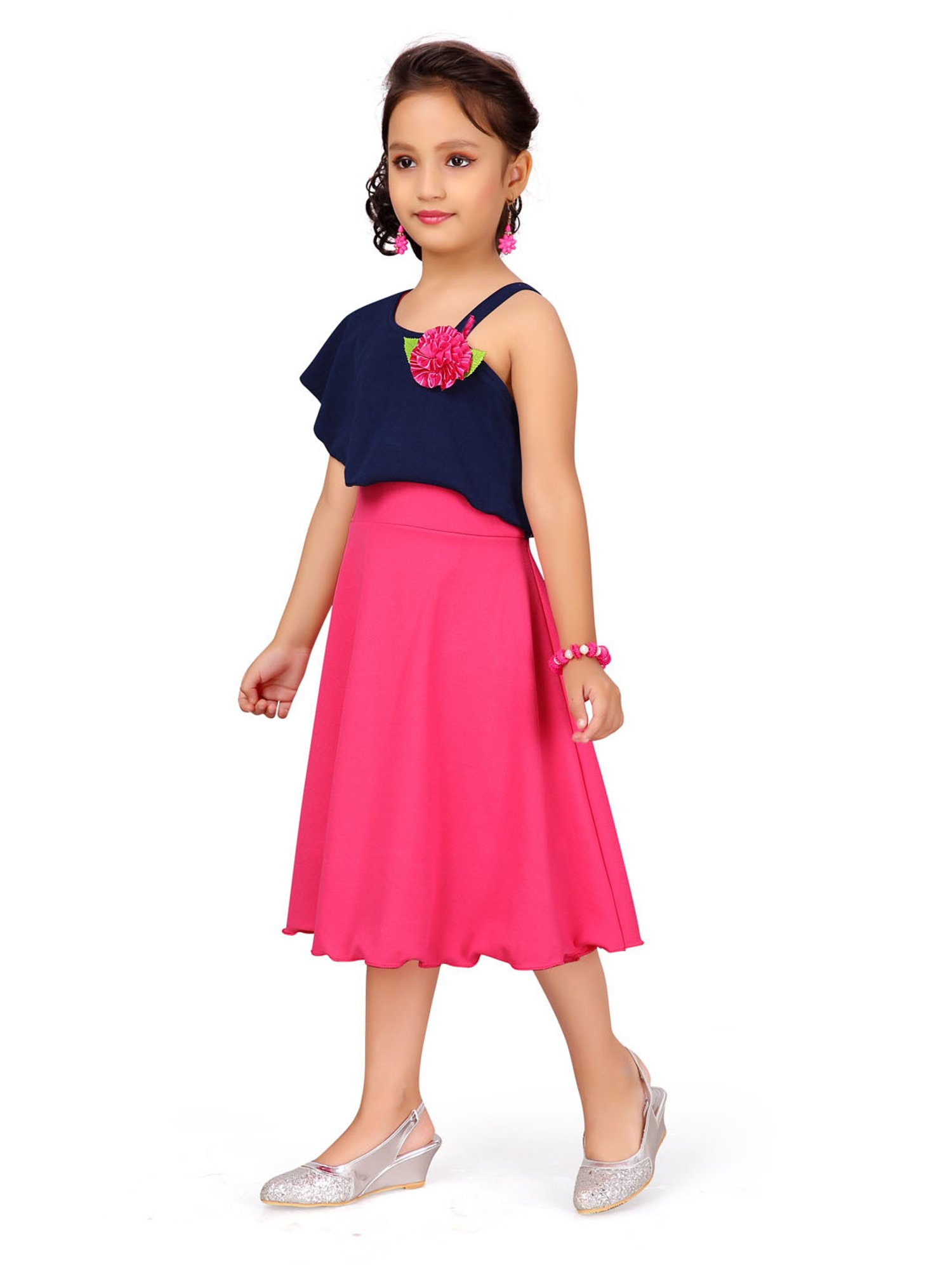 Aarika Kids Navy & Pink Solid Dress