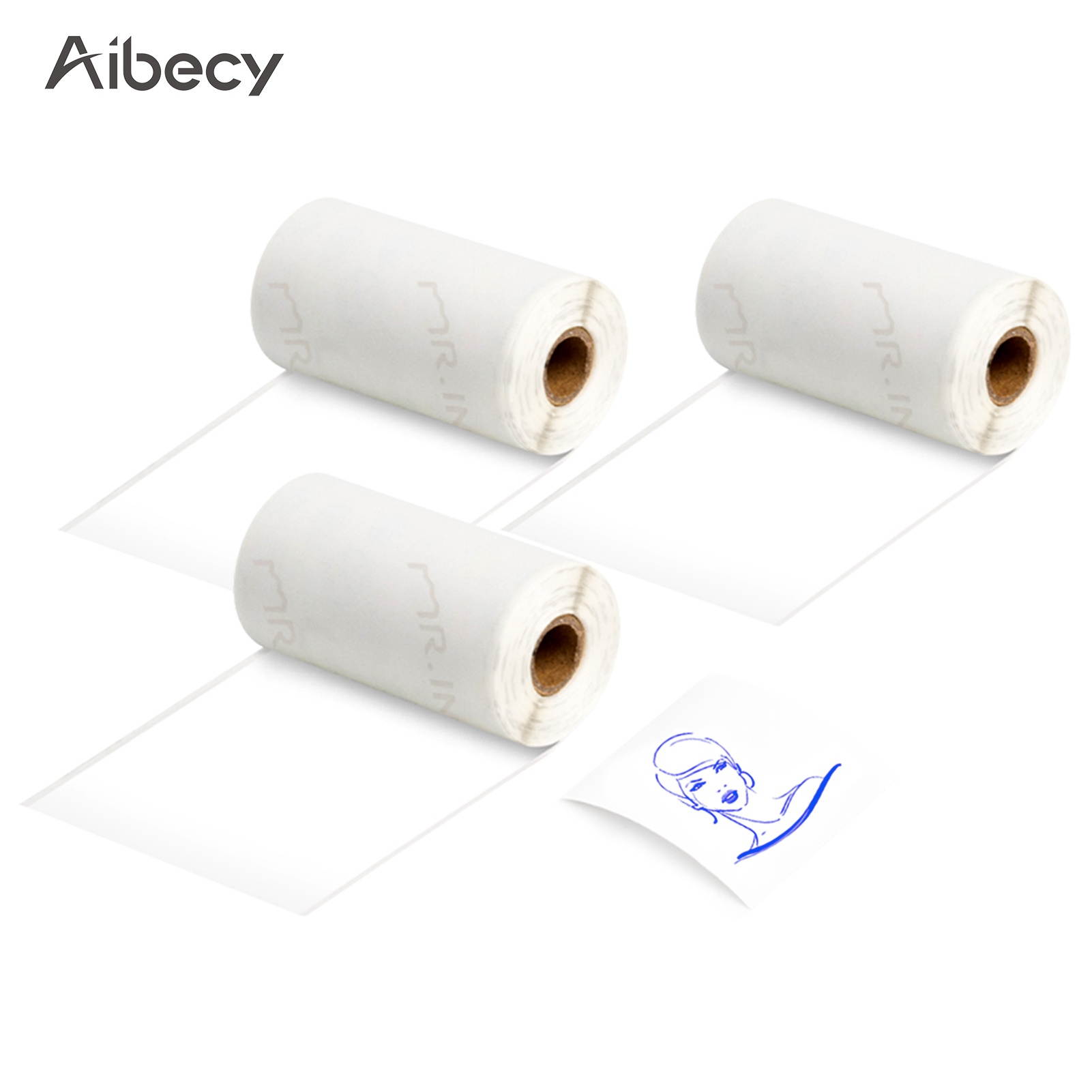 Aibecy 3 Rolls Self-Adhesive Thermal Paper Blue on White 50mm*3meters Compatible with Phomemo M02/M02S Thermal Printers
