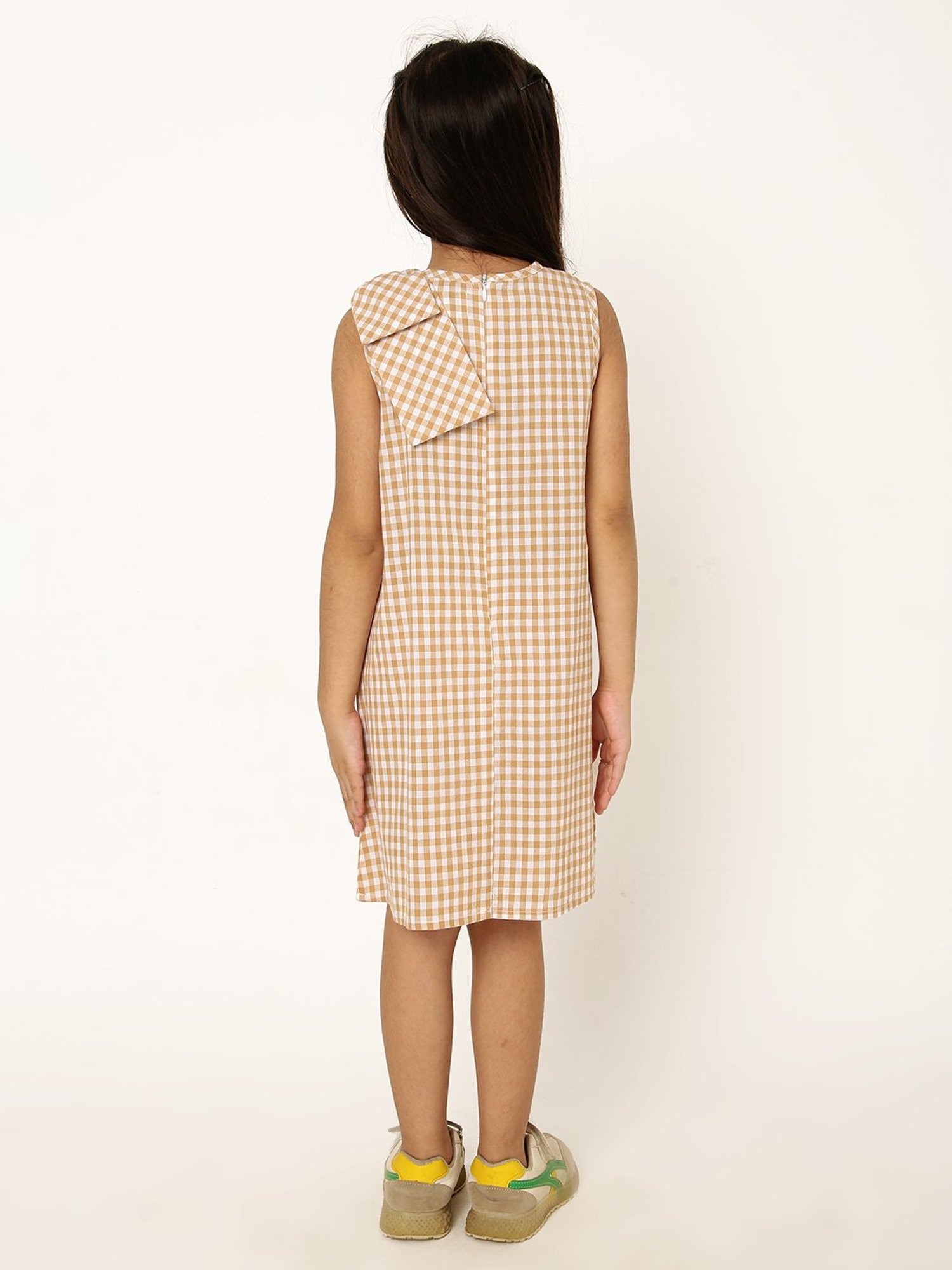 A Little Fable Girls Beige Checks Dress