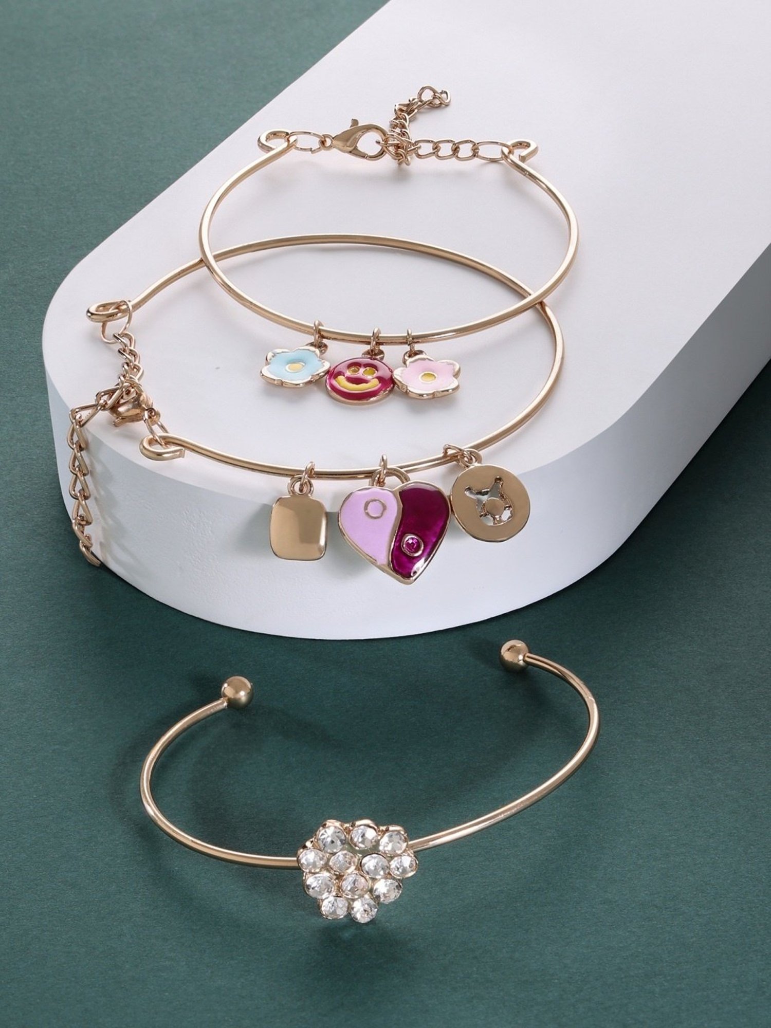 Zaveri Pearls Set of 3 Multicolor Enamel Charm Contemporary Stack Bracelets-ZPFK14632