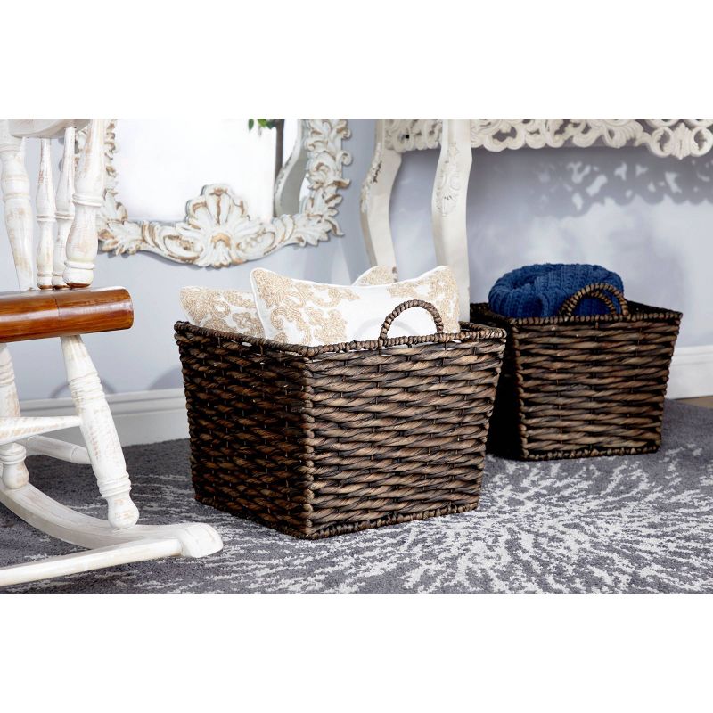 3pk Large Square Water Hyacinth Wicker Storage Baskets