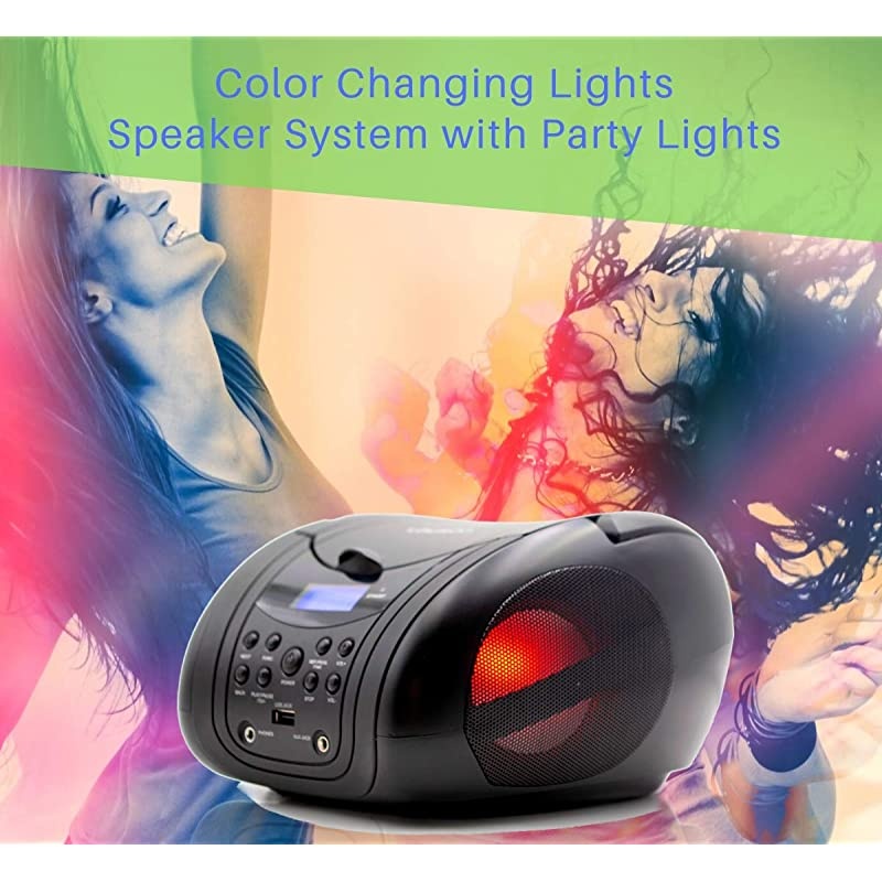 CP555 Boombox with Cd Player | Mp3 | Portable Radio | CDPlayer | Stereo with USB | Cd Player for Kids | LED Light | Headphone Jack 35mm | CDRadio Black