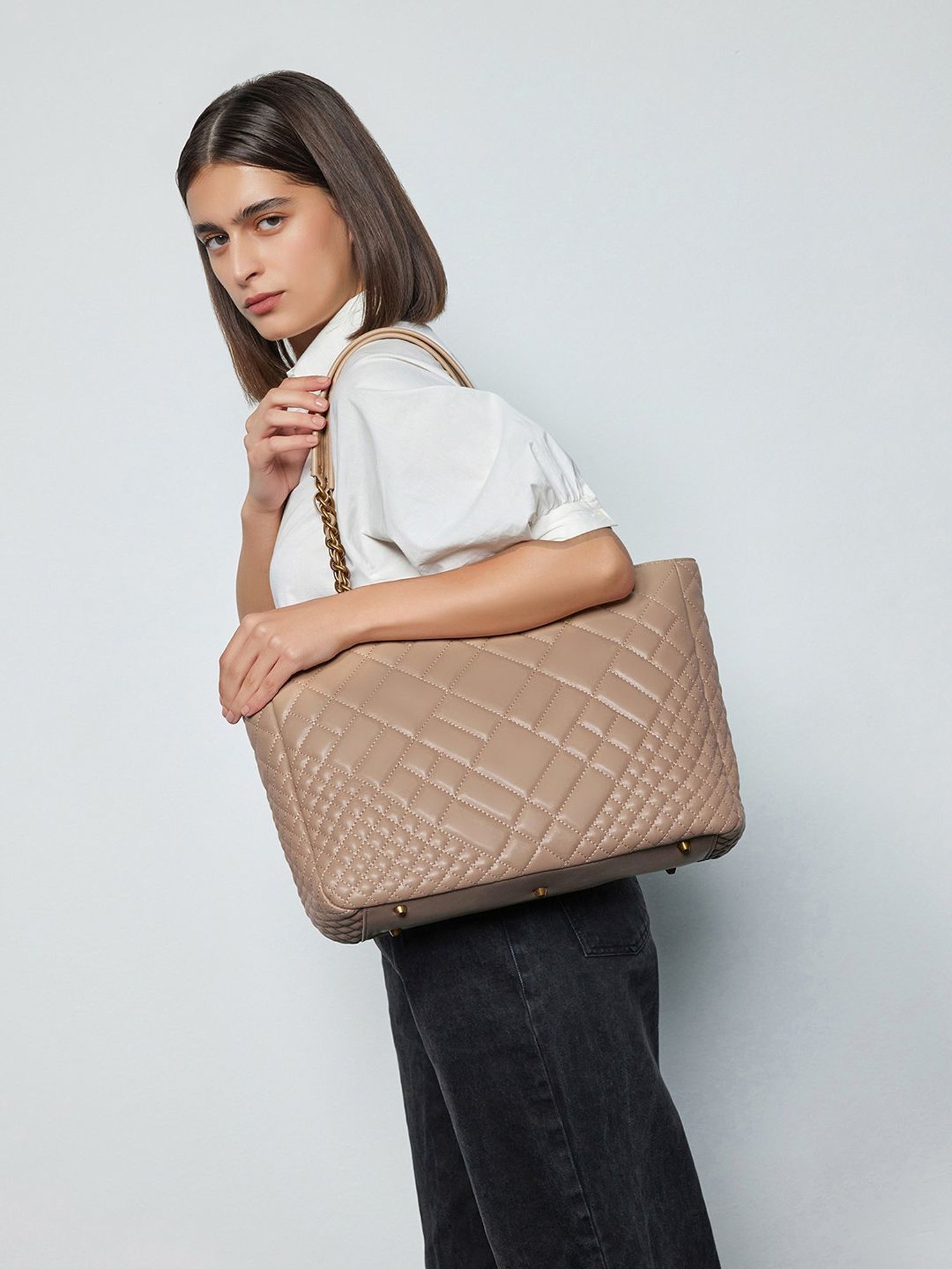 Miraggio Viola Taupe Large Quilted Tote Bag