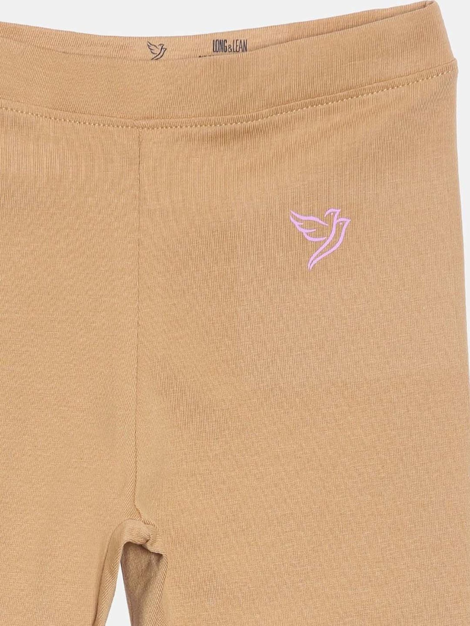 TWIN BIRDS Kids Beige & Pink Cotton Regular Fit Leggings (Pack of 2)