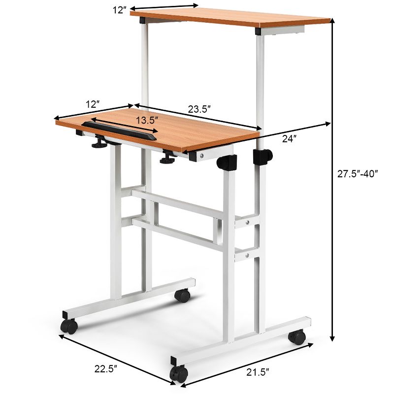 Costway Mobile Standing Desk Height Adjustable Sit Stand Workstation Stand Up Desk 2in1