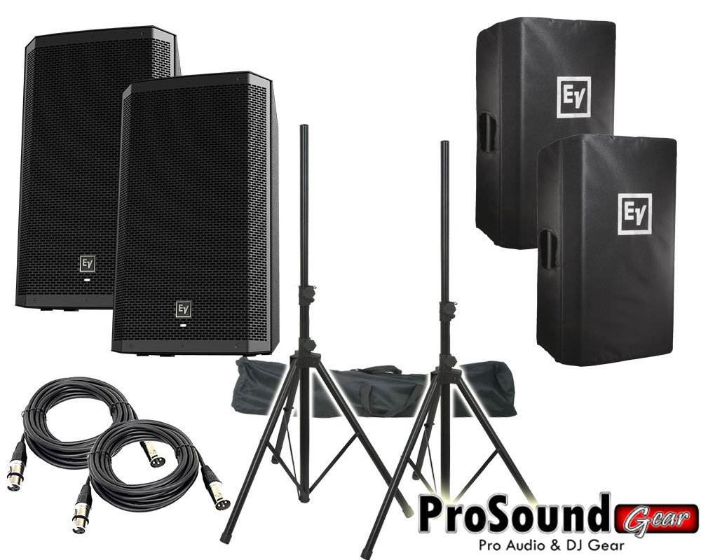 Electro-Voice ZLX-15P 15" 2-Way Powered Loudspeaker / (2) ZLX15P Cover / (2) Xlr to Xlr Cables 20ft ea / (Pair) Speaker Stand w/ Bag