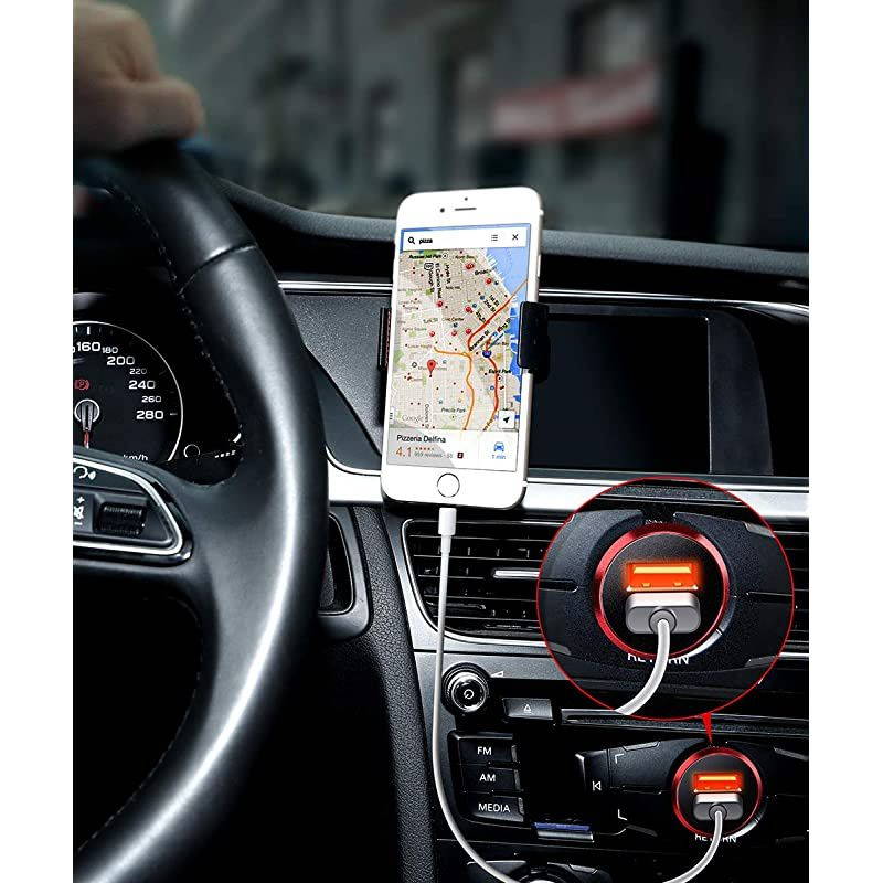 Car Charger  Quick Charge 30 3A Dual USB Ports 36W Fast Car Adapter Metal Compatible with Samsung Galaxy S10 S9 S8 S20 Plus Note 10 9 8 S7 iPhone Xs Max XR X 8 7 6 iPad LG G6 V20 Moto Red