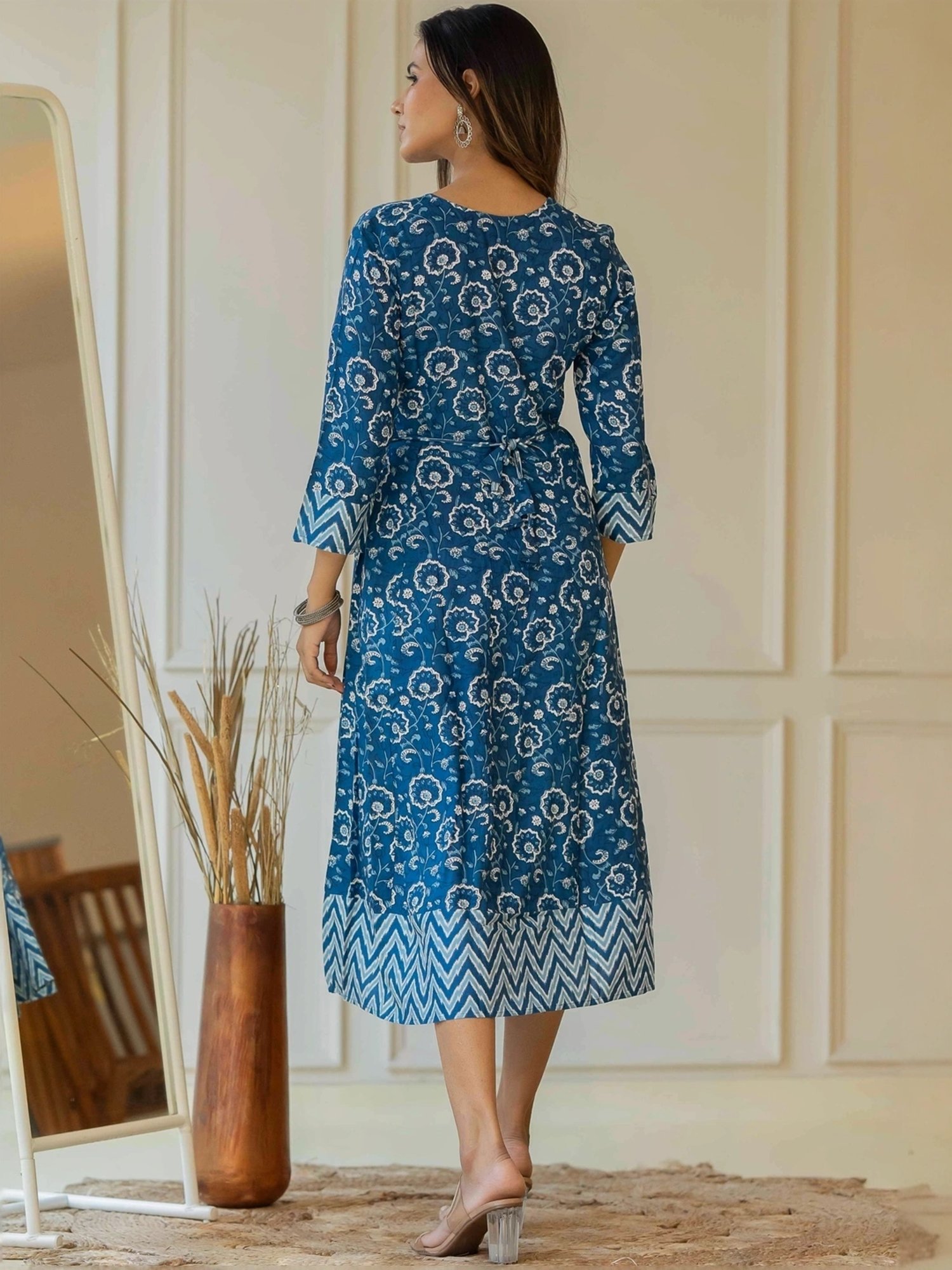 MIRCHI FASHION Blue Cotton Printed A-Line Dress
