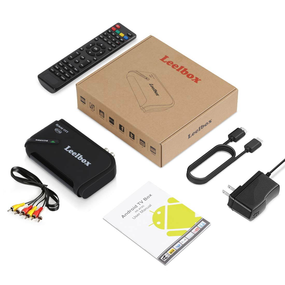 Leelbox Android TV Box with Free Local TV Channels Search Function, Amlogic Quad Core Android Box OTT & DVB-ATSC Combo Supports Live TV/4K 1080P Full HD/3D Movie/Bluetooth 4.0/2.4G WiFi/H.265 Video De