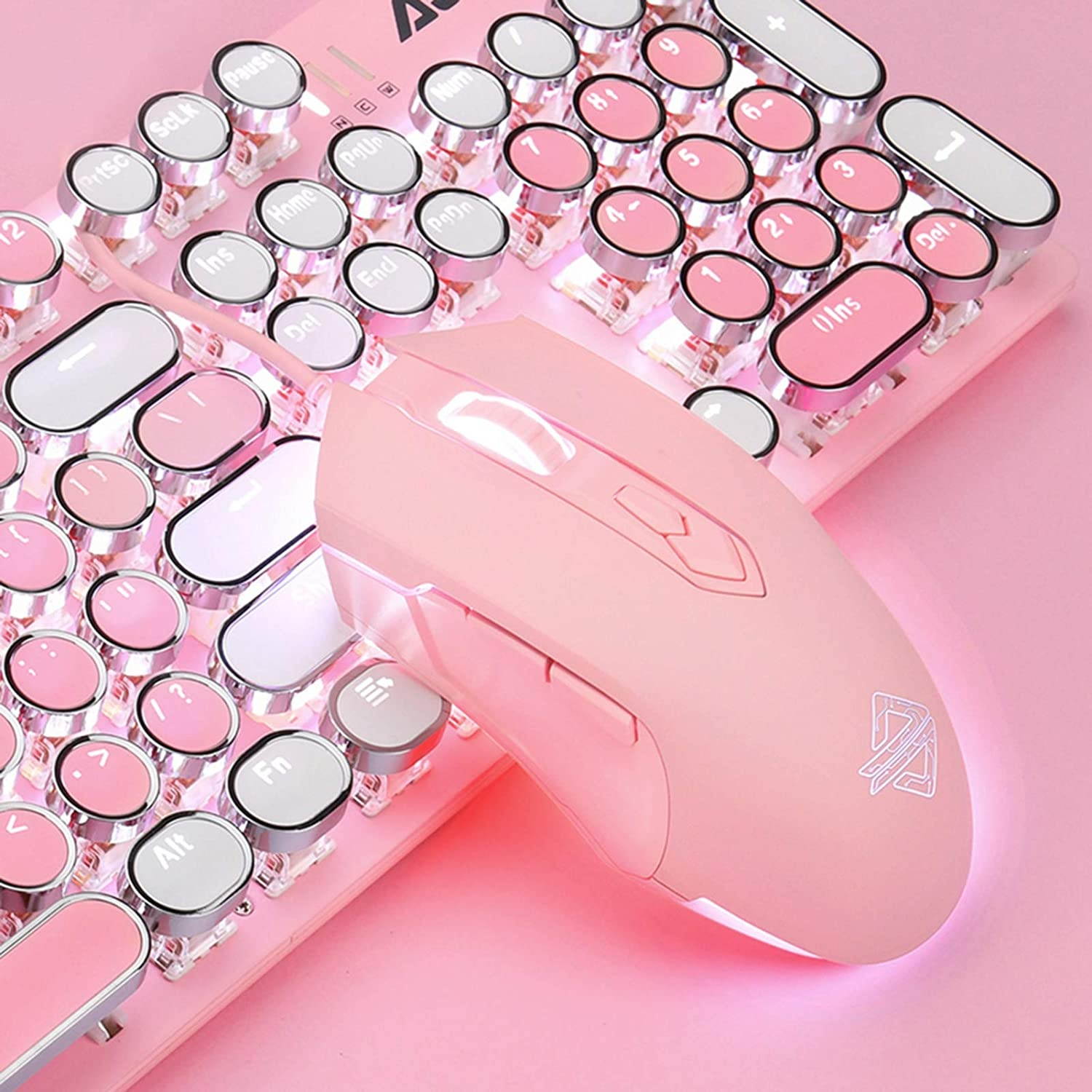 Lomi-luskr AJ52 Gaming Mice Wired Programmable 7 Buttons Computer Mice with RGB LED Backlit 200-4800 DPI Adjustablefor Windows/Mac OS/Linux (Pink)