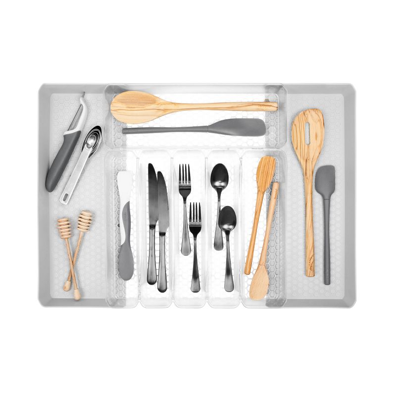 13"x16" Hexa 6-Divider Expandable Silverware Tray (Expands up to 23.25") Clear - Spectrum Diversified