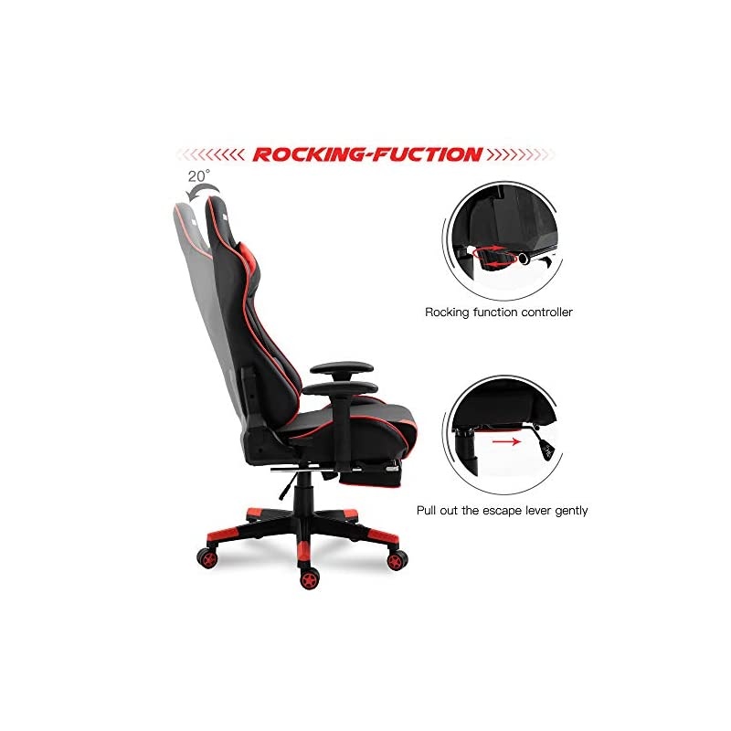 Ergonomic Gaming Chair High-Back Racing Style Gamer Chair PU Leather Height Adjustable Computer Desk Chair with Massage Lumbar Recliner Footrest and Headrest(Red)