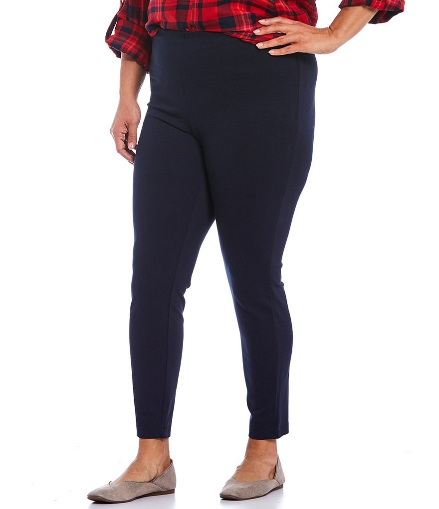 Intro Plus Size Solid Double Knit Tummy Control Leggings