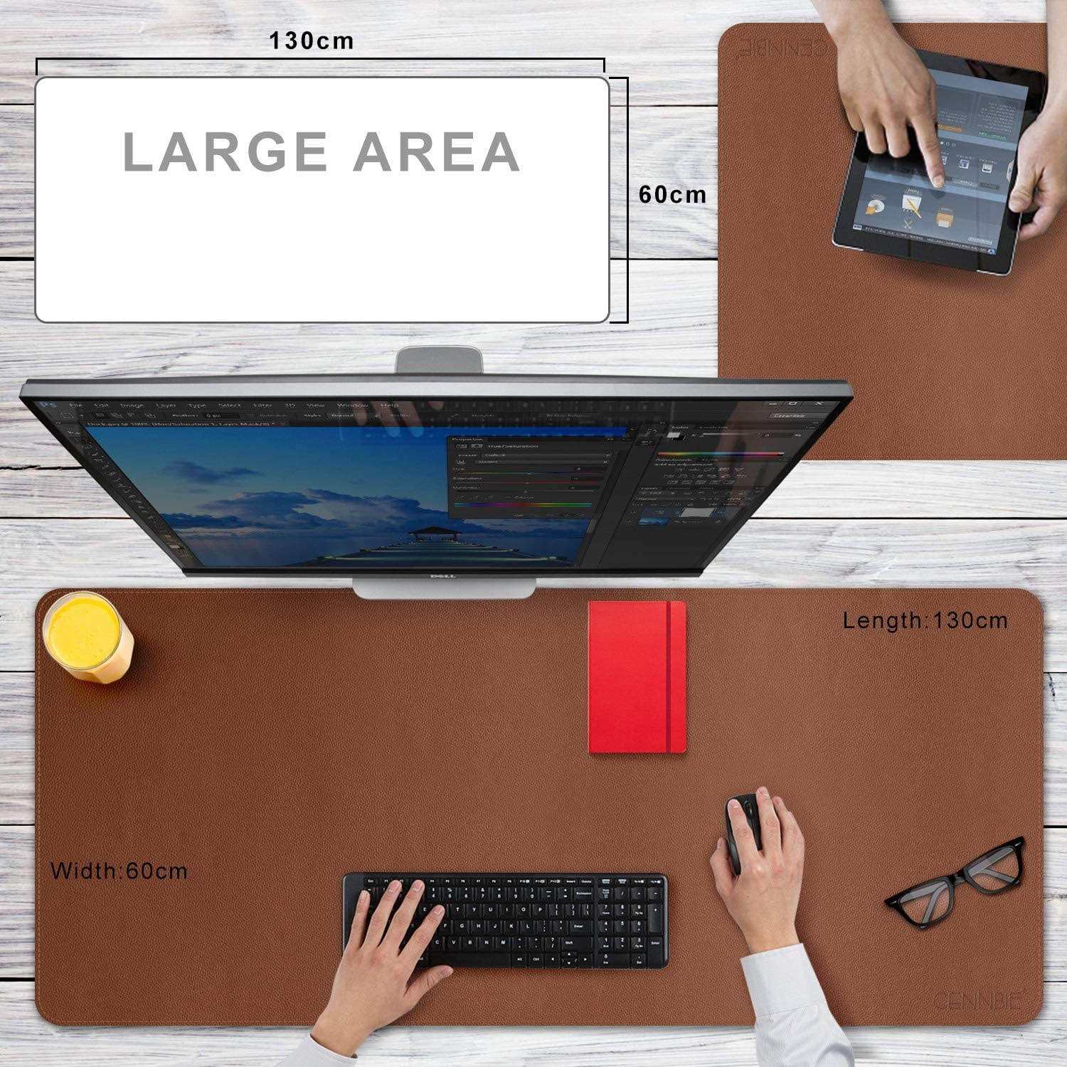 Leather Desk Pad Protector Super Large 51.18"x23.62" Desk Blotter Pad - Waterproof Writing Desk Accessories - Extended Non-Slip Rectangular, Laptop Keyboard Mouse Pad
