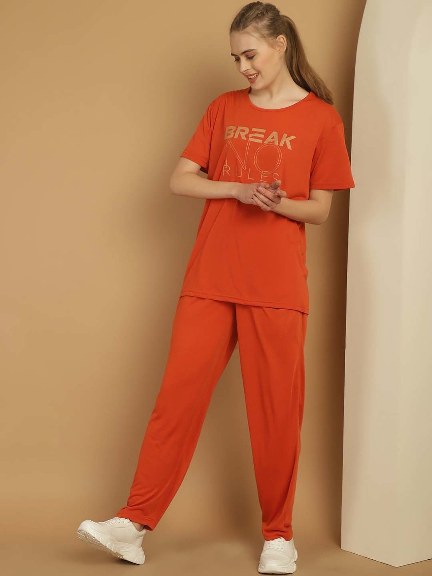 Vimal Jonney Orange Cotton Printed Sports T-Shirt Track Pant Set