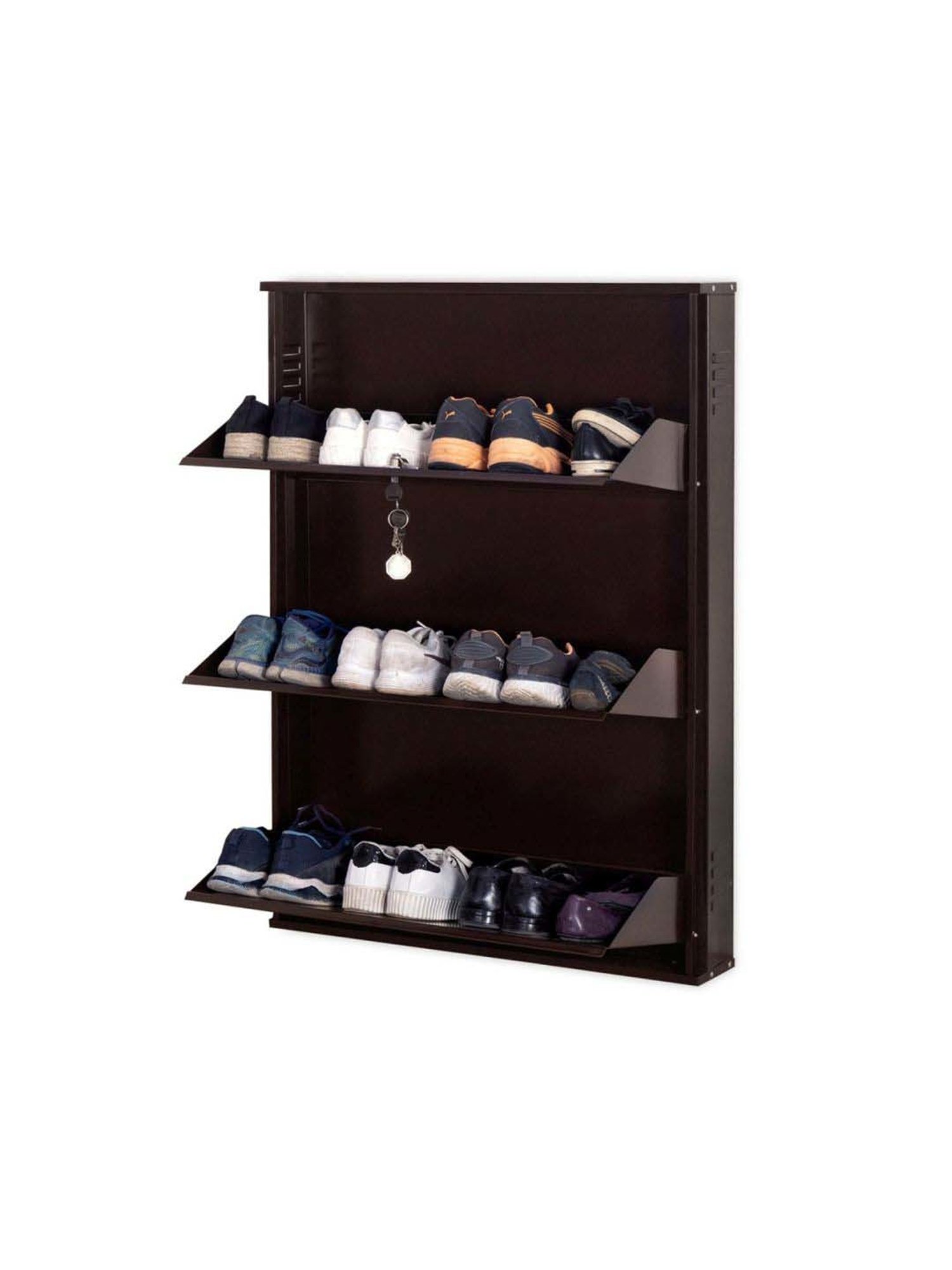Delite Kom Metal Shoe Rack - 29" 3 Shelf, Coffee, PowderCoat, Wall Mount, DIY