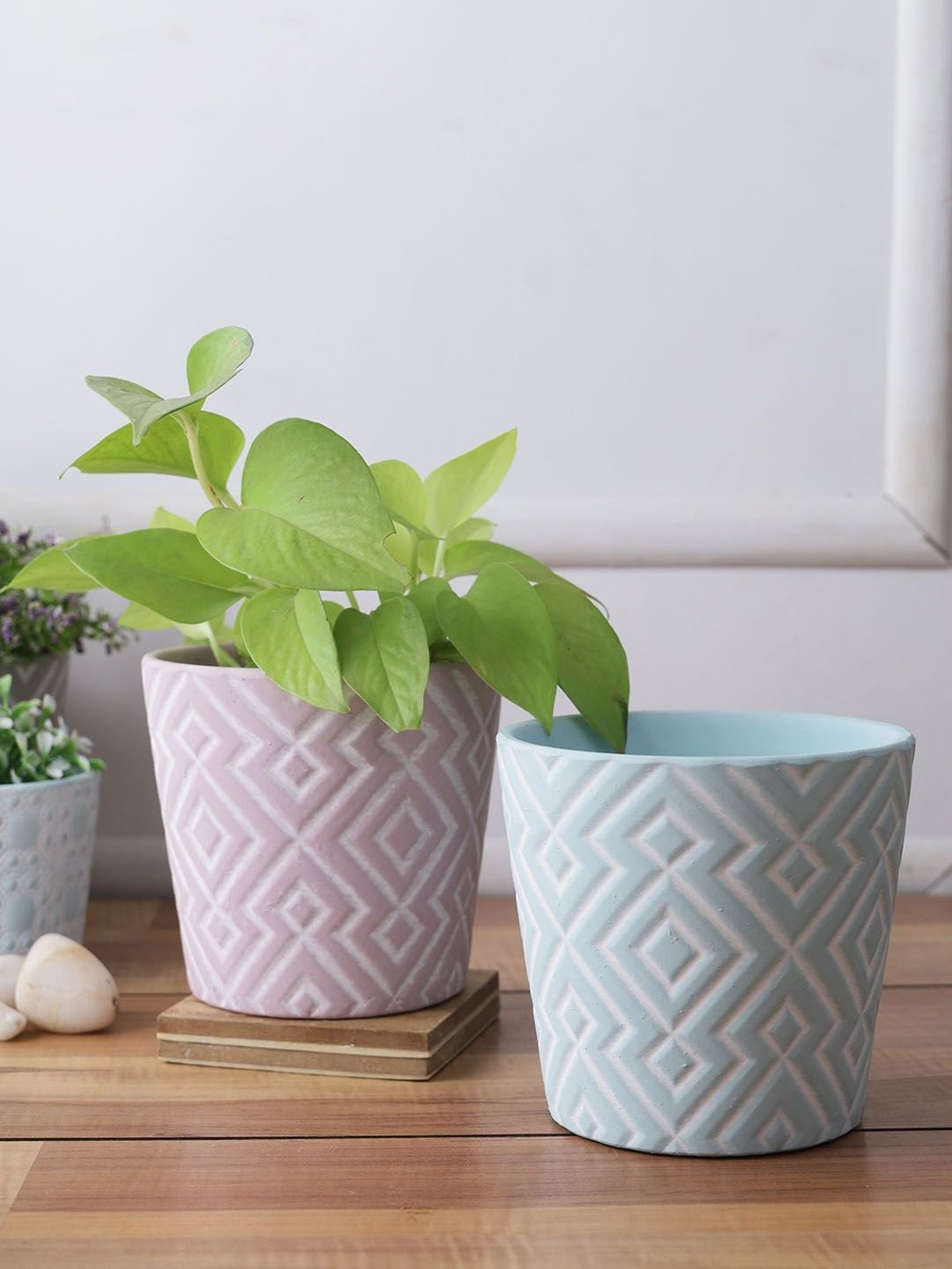 TAYHAA Blue & Pink Ceramic Planter - Set of 2