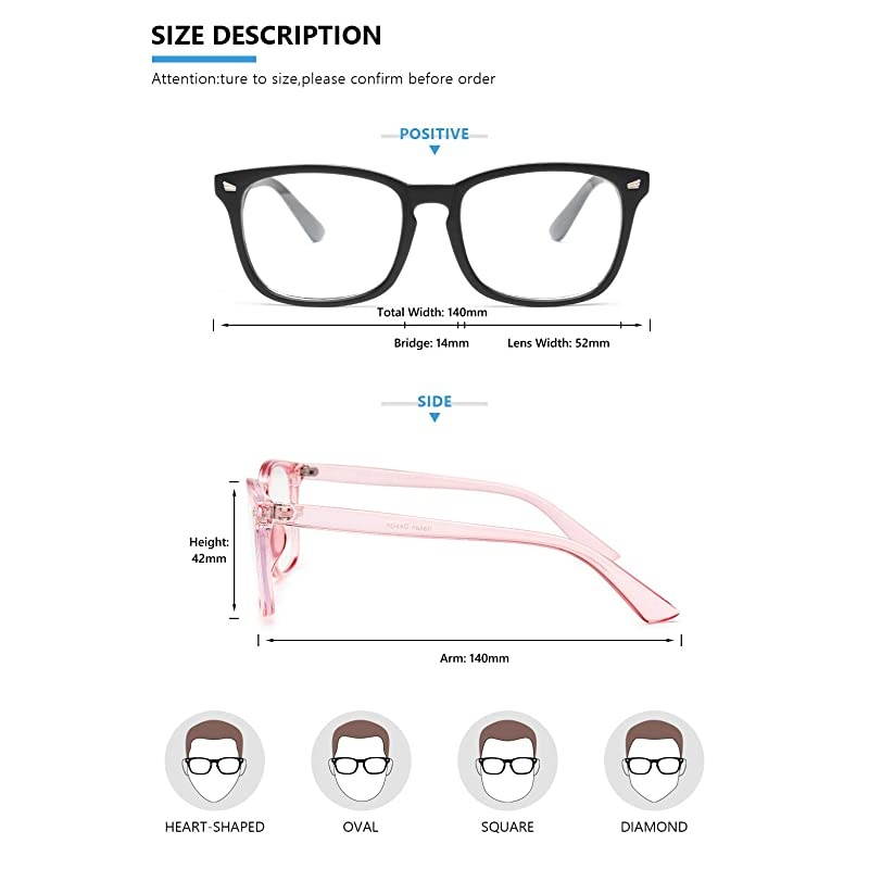2 Pack Blue Light Blocking Glasses Computer ReadingGamingTVPhones Glasses for Women MenAnti Eyestrain UV Glare Matte Black+Clear Pink