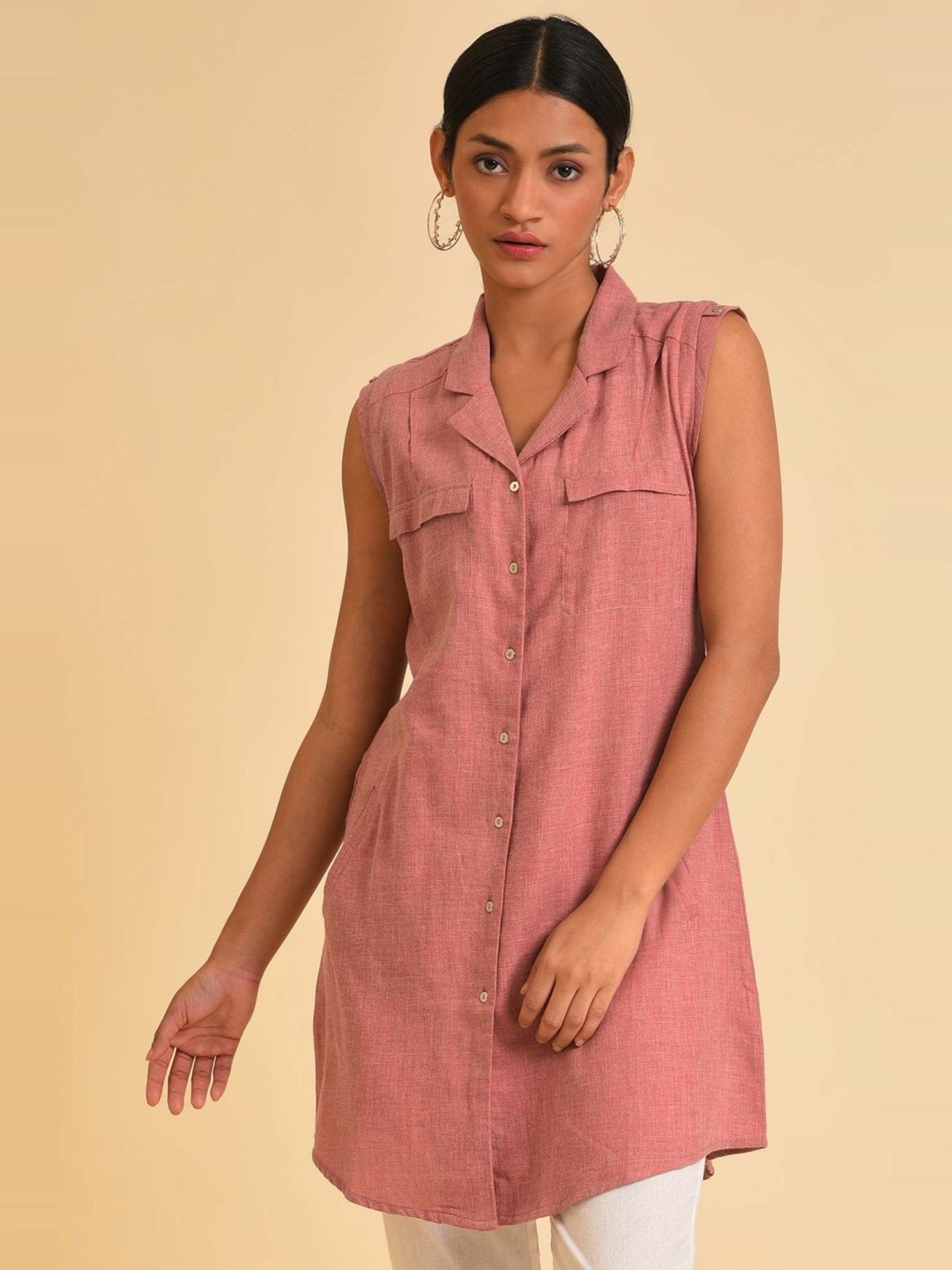 W Pink Cotton Regular Fit Tunic