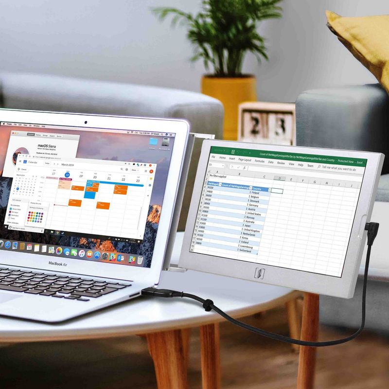 SideTrak Slide 12.5" Attachable Portable Monitor for Laptop - IPS Full HD 1920x1080 USB Display - Silver