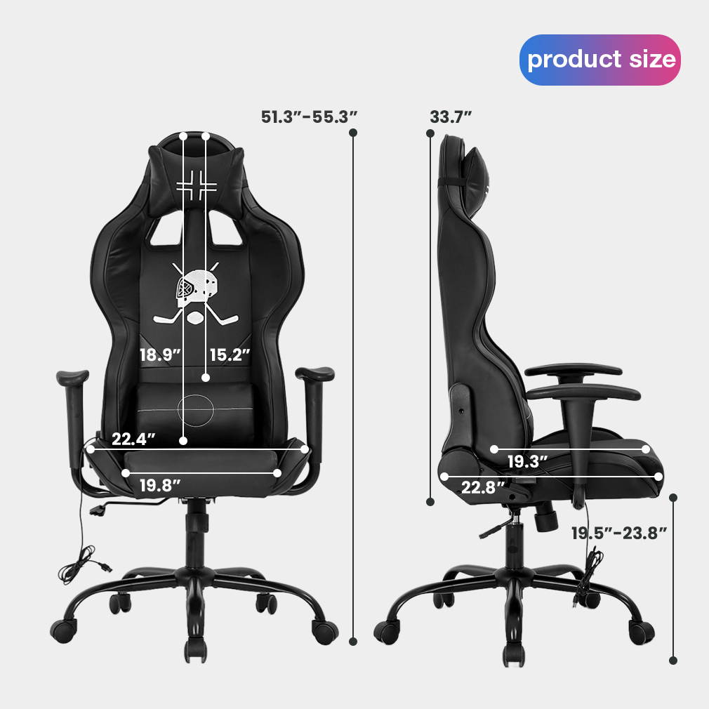 PC Gaming Chair Racing Office Chair Ergonomic Desk Chair with Lumbar Support Headrest Armrest Task Rolling Swivel PU Leather Adjustable E-Sports Massage Computer Chair for Adults(Black)