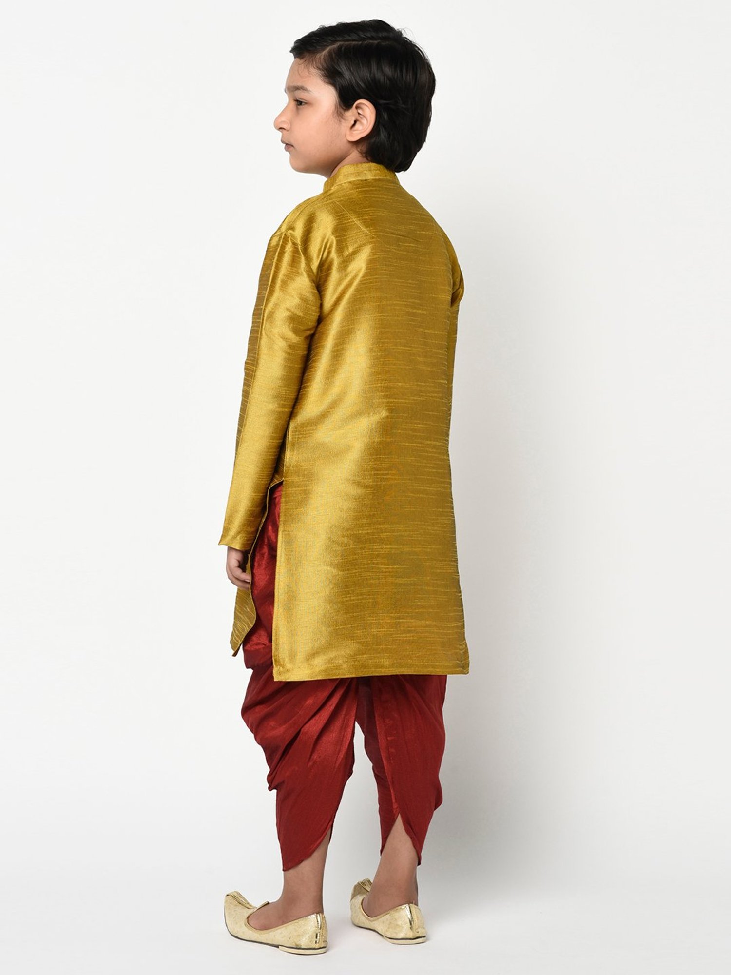 Deyann Kids Yellow & Red Solid Full Sleeves Kurta with Dhoti