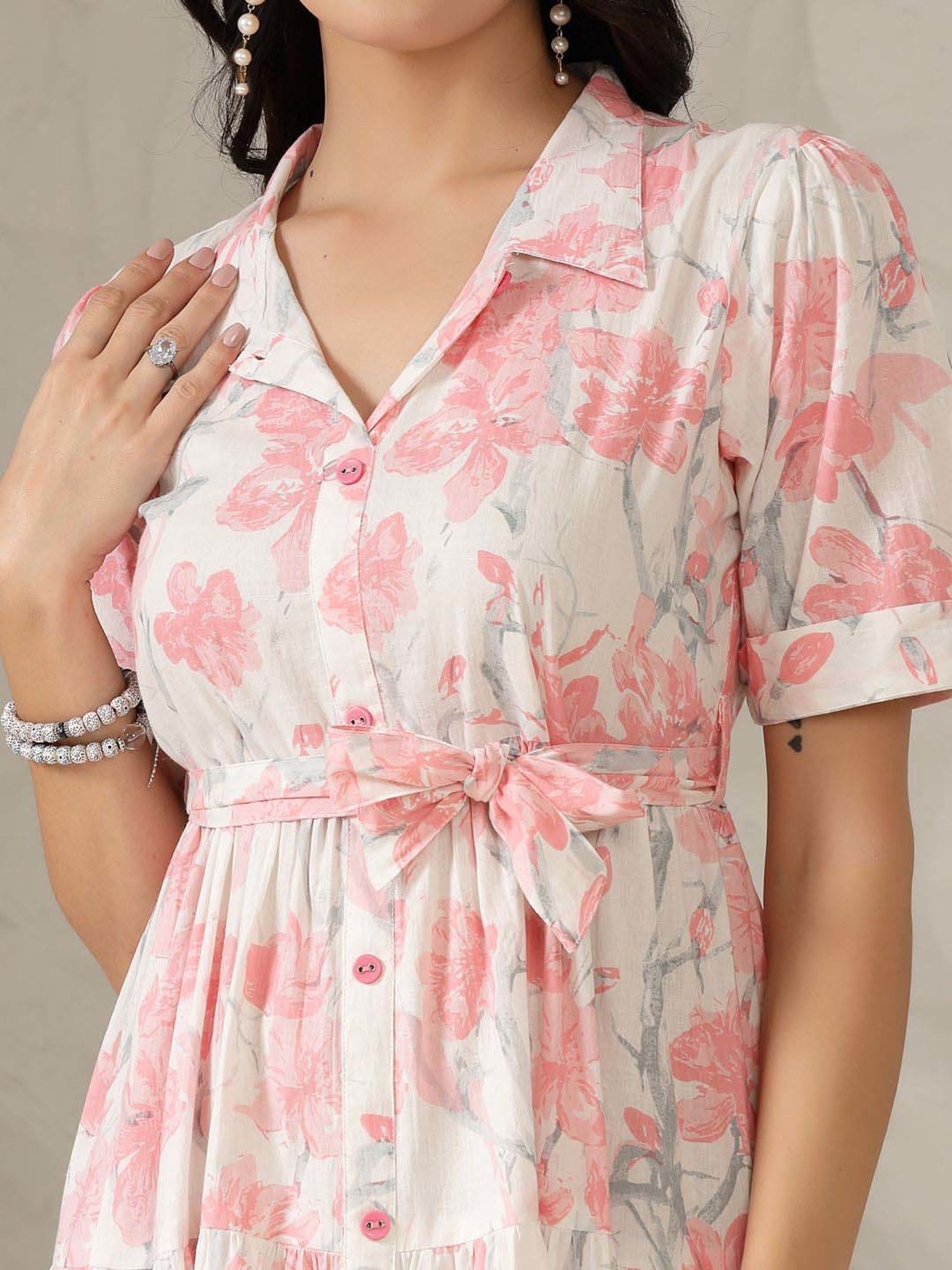 Stylum Pink Cotton Printed A-Line Dress