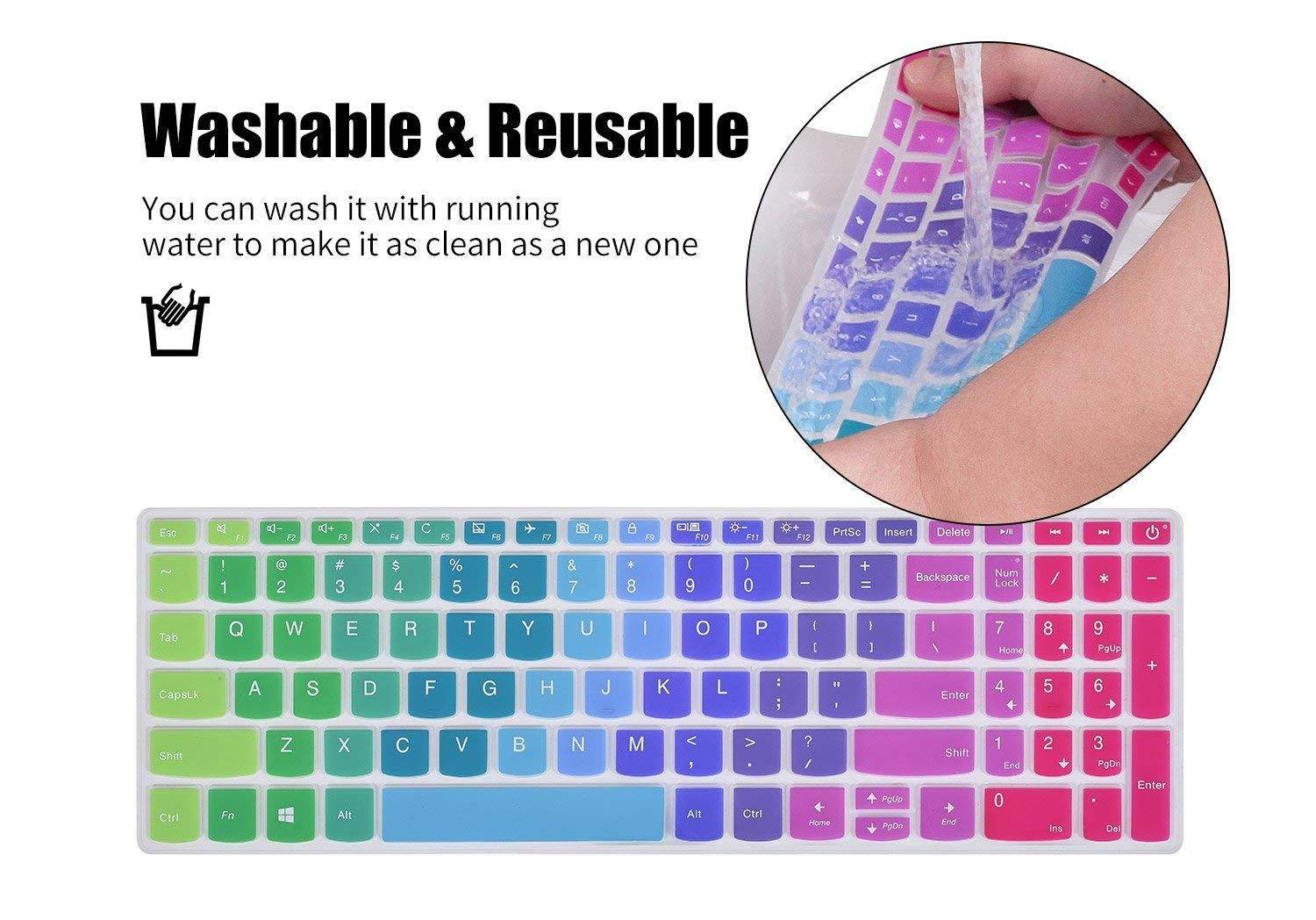 Ultra Thin Lenovo Keyboard Cover for 2018 Flagship Lenovo ideapad 320 15.6" Laptop, Lenovo ideapad 520 15.6", Lenovo ideapad 320 17.3" Laptop, Rainbow