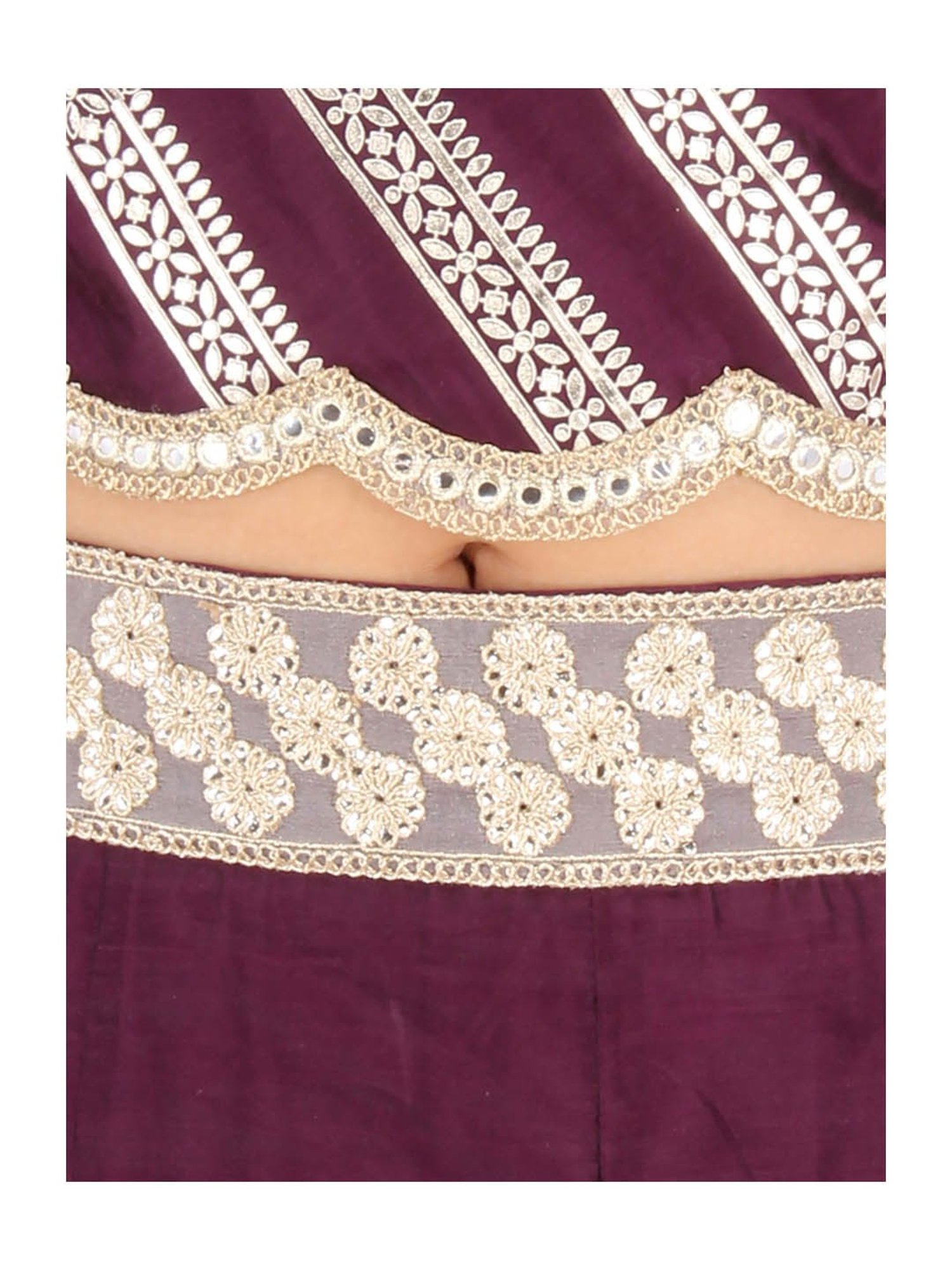 Cutecumber Kids Purple Embellished Crop Top with attached Dupatta with Skirt