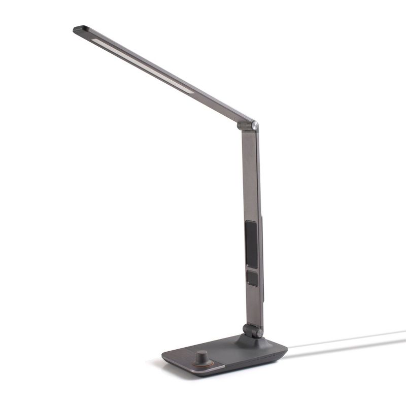 INNOKA Aluminum LED Desk Lamp, Adjustable Table Lamp with USB Charging Port for Home Office, 5-Level Dimmer, Built-in Clock, Calendar, Thermometer